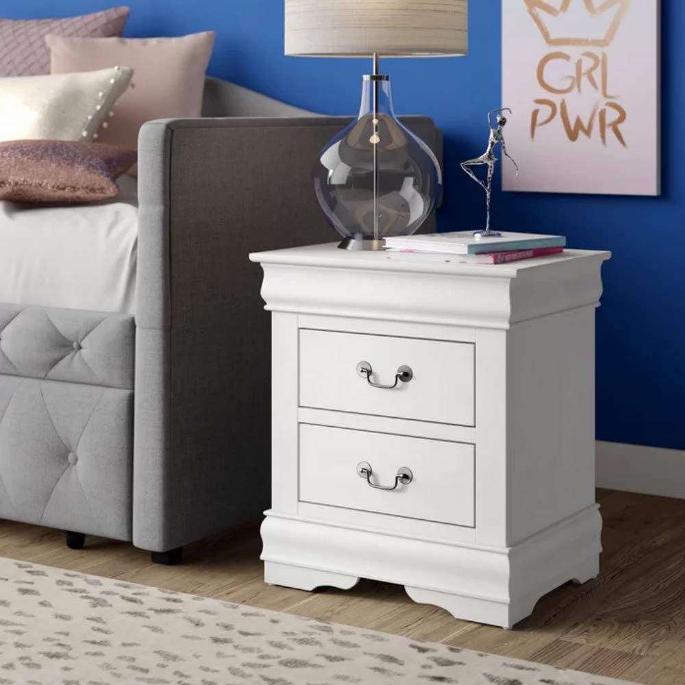 Modern 2-Drawer Nightstand - Solid Wood Bedside Table with Handles for Bedroom, Living Room & Dorm - No Assembly Needed (White) | Perfect for Small Spaces, Guest Rooms & Apartment Decor