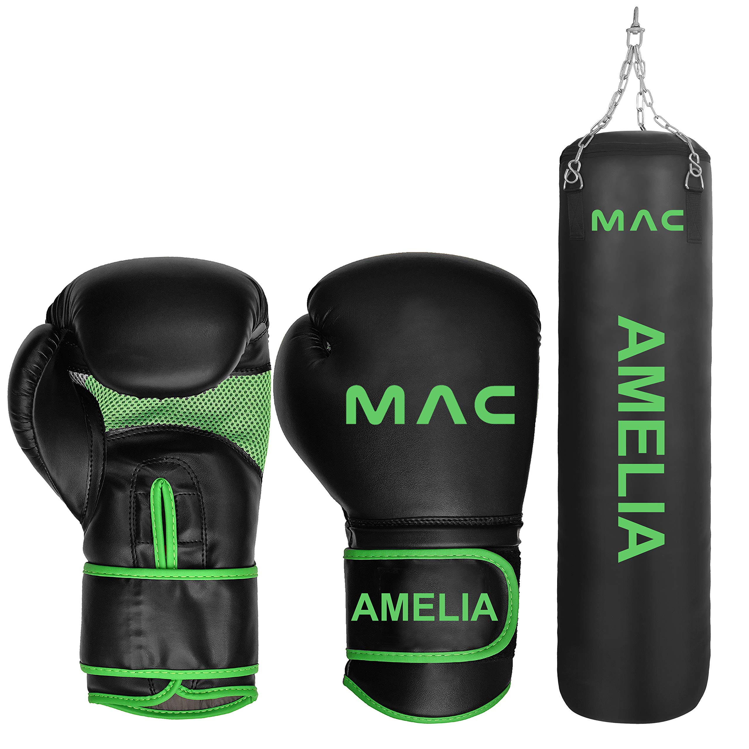 Professional Boxing Training Set - Heavy Punching Bag (Unfilled) & Boxing Gloves for Boxing, Kickboxing, MMA, Muay Thai | Heavy Bag Sparring & Fighting Equipment with Hanging Chain | Perfect for Home Gym, Boxing Training & Martial Arts Practice