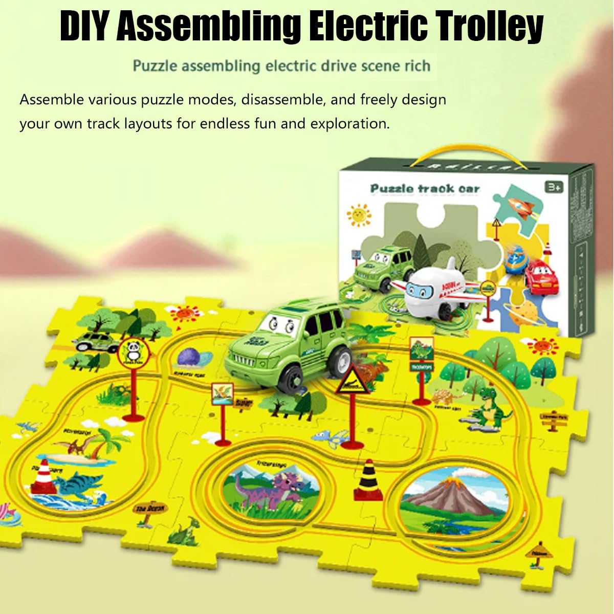2024 Upgraded DIY Electric Trolley & Toddler Puzzle Track Play Set - Montessori Building Toys with Vehicles & Rail Cars for Kids Ages 3+ (Ocean Theme) | Perfect for Early Learning, Creative Play & STEM Development