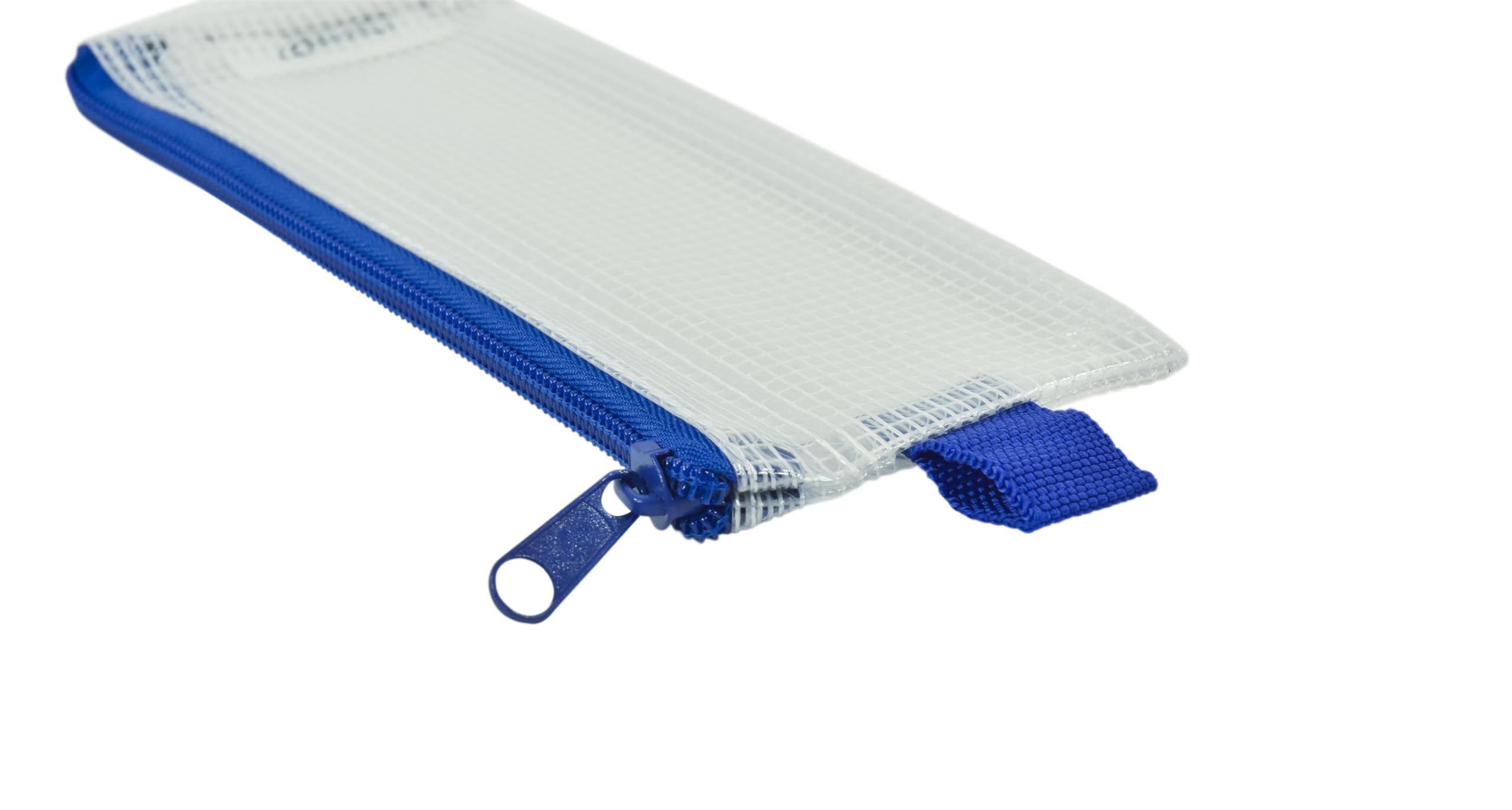 Mesh Pencil Case for School Supplies - 3x8 Inches, Clear with Blue Trim (Pack of 10) - Perfect for Organizing Pens & Markers