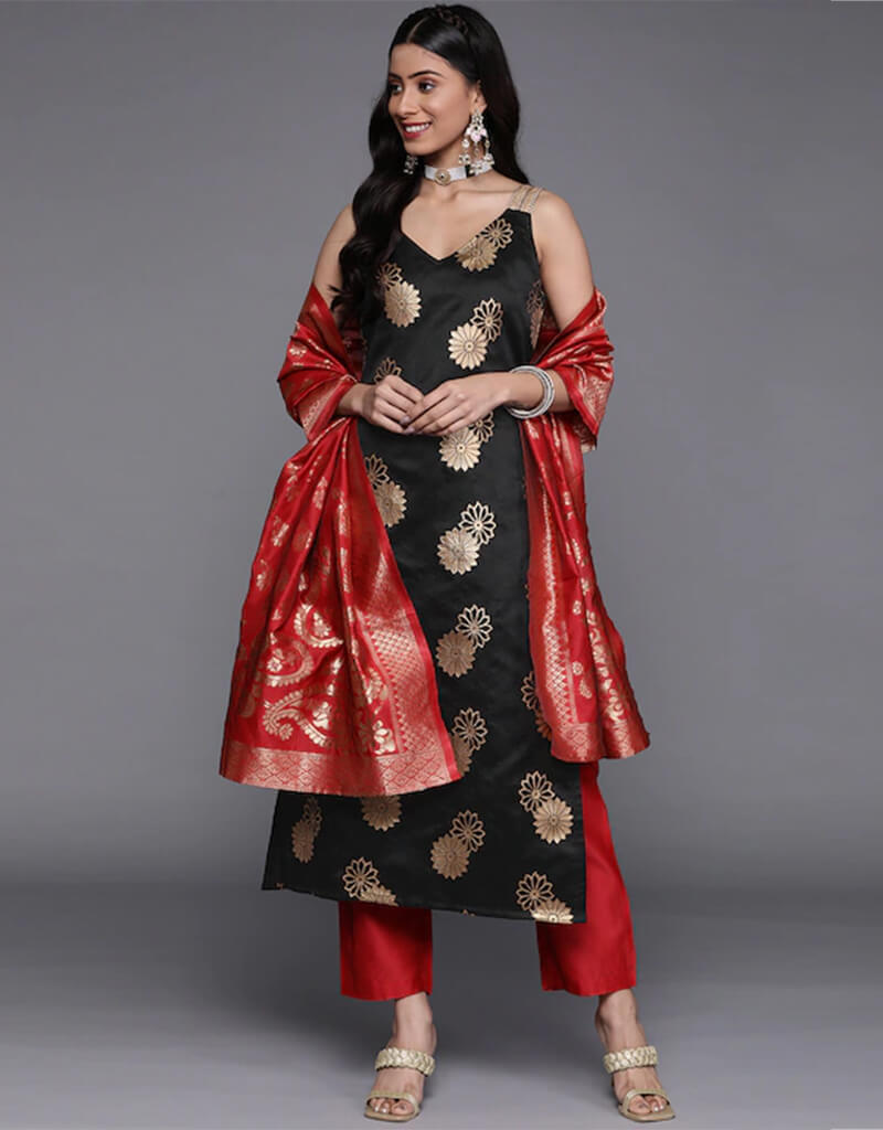 Elegant Black Banarasi Silk Pant Salwar Suit for Women - Traditional Indian Ethnic Wear for Weddings, Festivals & Special Occasions