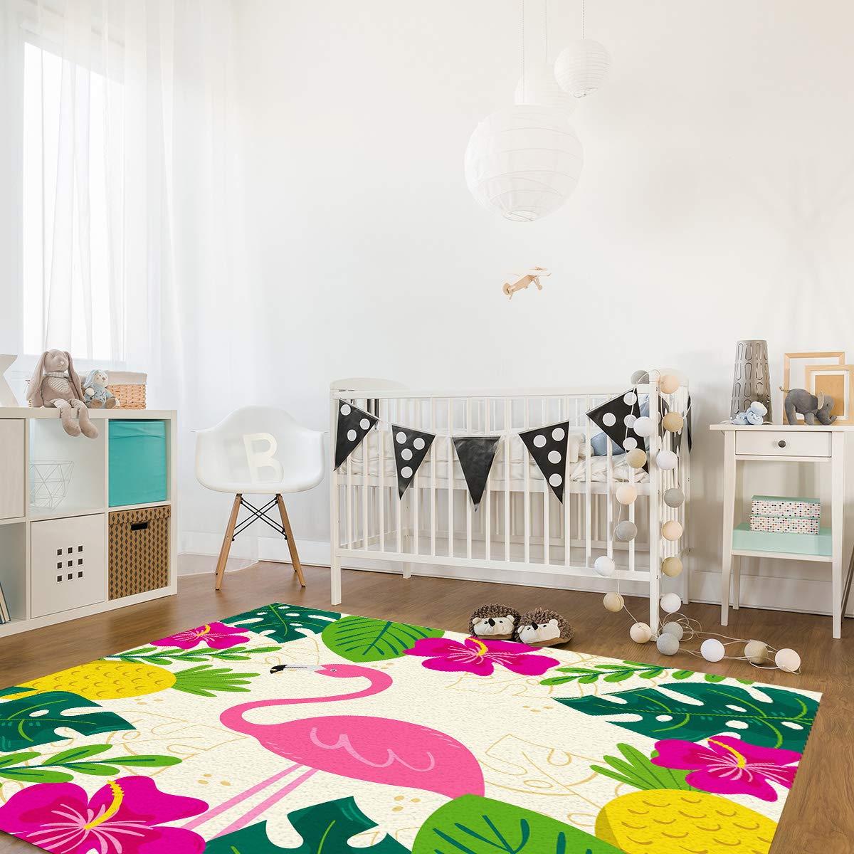 5'x8' Tropical Flamingo Area Runner Rug - Washable Indoor/Outdoor Carpet for Kitchen, Living Room, Bathroom, Bedroom, Classroom & Laundry Room - Perfect Summer Theme Decor for Home, Office & Dorm Welcome Mat