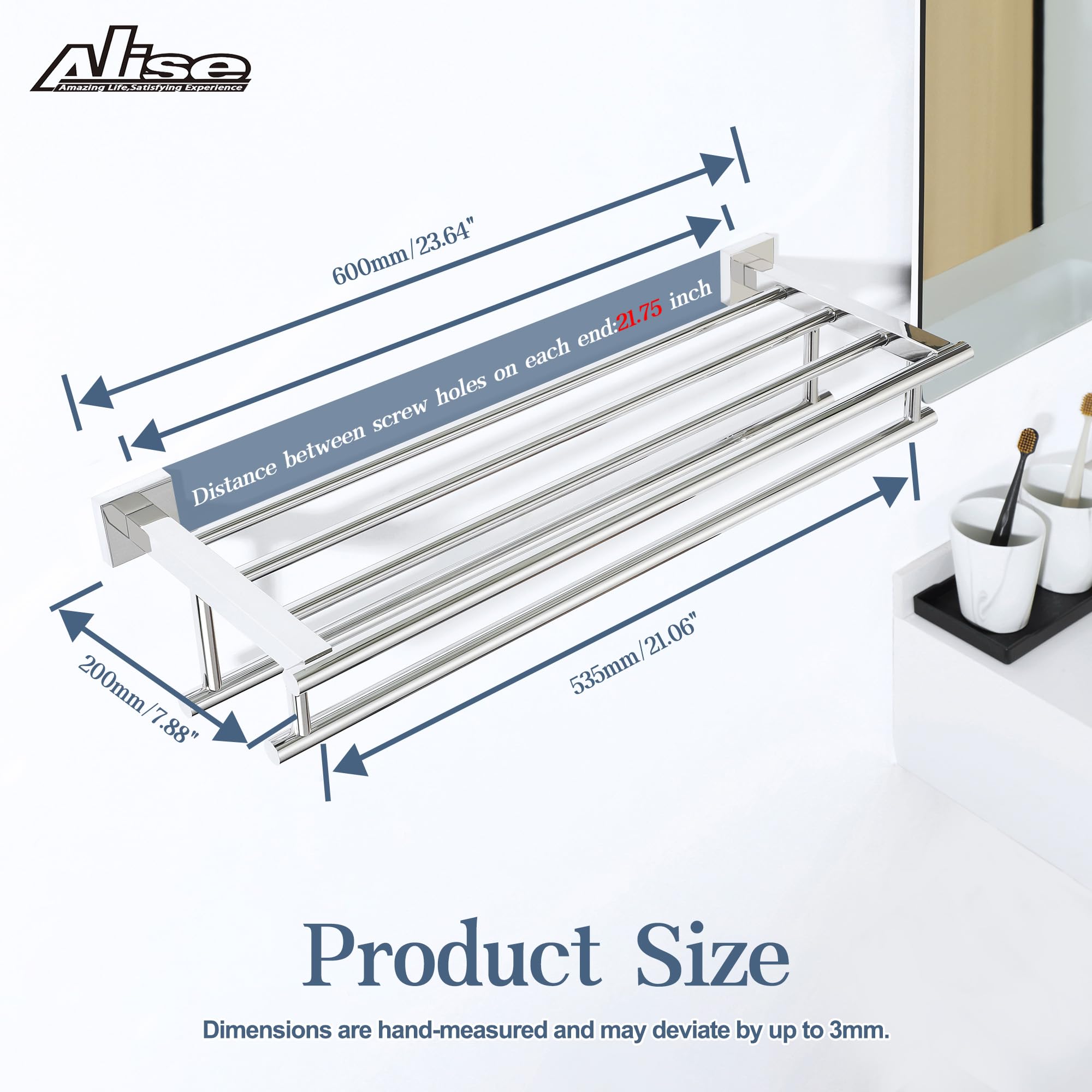 Stainless Steel Towel Rack 24 Inch - Double Towel Bars Wall Mounted Bathroom Organizer, SUS 304 Polished Chrome Towel Holder for Lavatory & Shower - Perfect for Spa, Hotel & Home Bathroom Storage