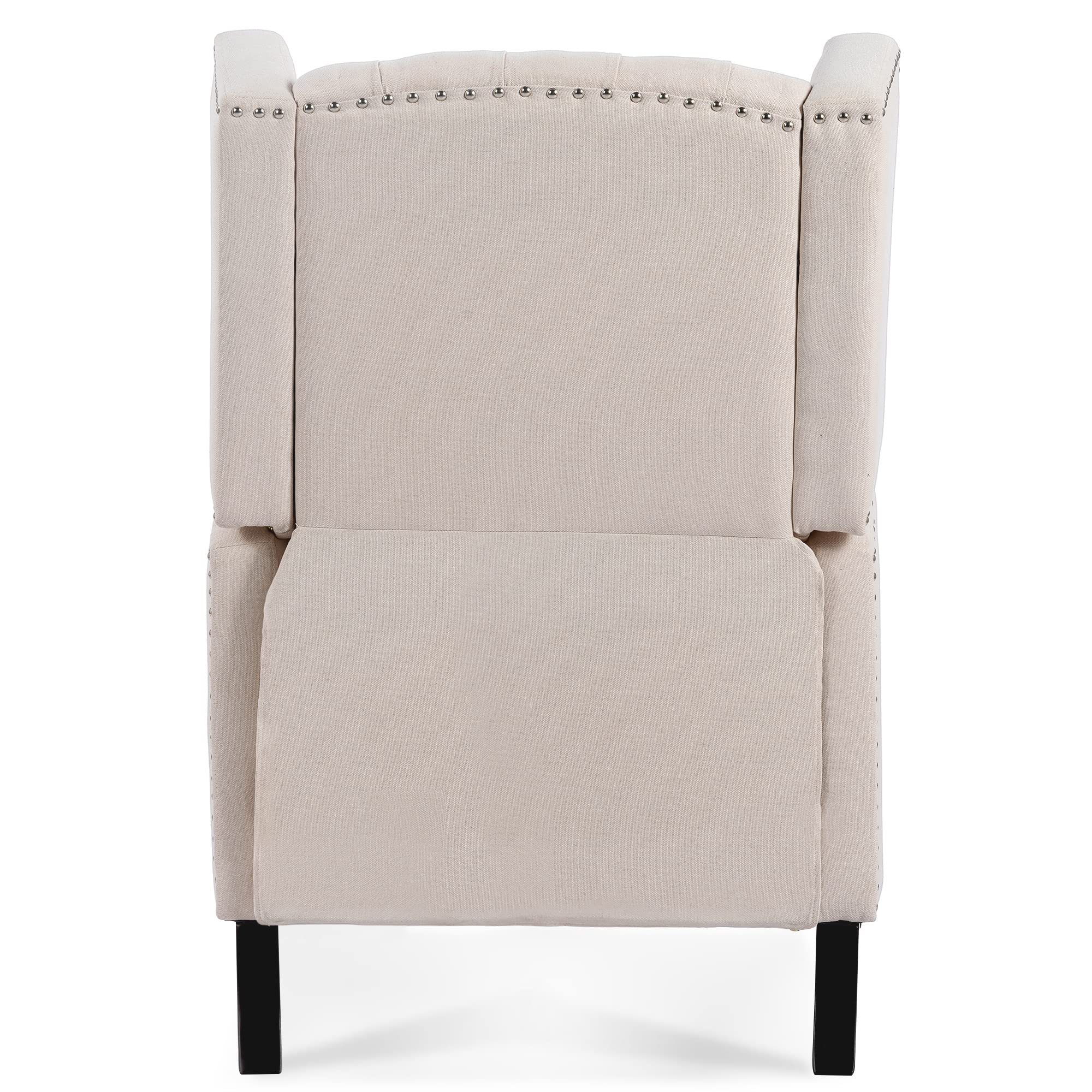 Mid-Century Modern Wingback Accent Chair with Recliner, Button Tufted Upholstery & Nailhead Trim - Padded Lounge Armchair for Living Room, Bedroom, or Office - Comfortable Single Sofa in Beige - Perfect for Relaxing, Reading, or Adding Elegant Style to Your Home Decor