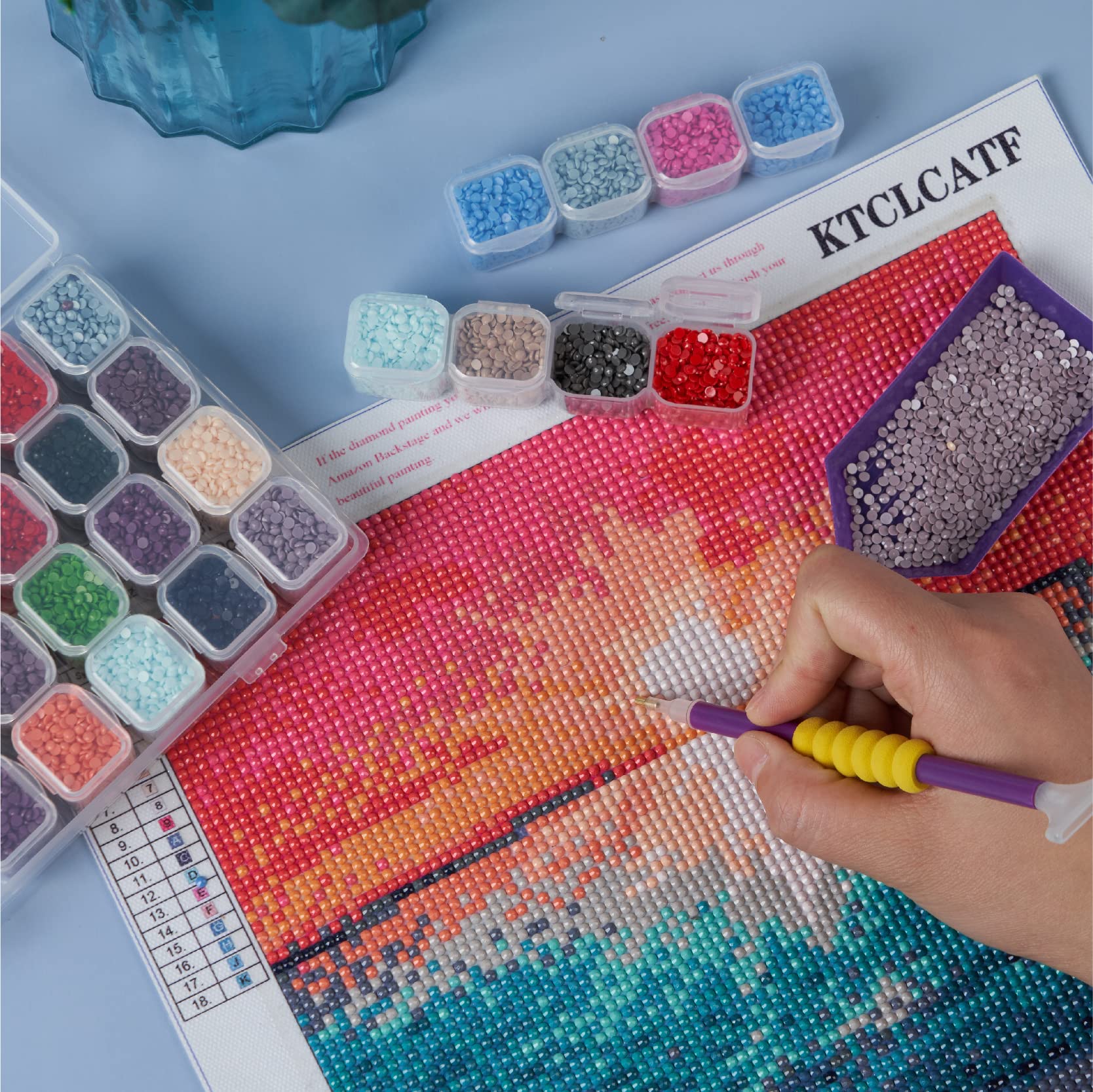 56PCS Diamond Painting Kit for Adults - DIY Art Tools with Multiple Sizes Painting Pens, Tweezers, Glue & 28 Grid Storage Box | Perfect for Home Decor, Gift Making & Stress Relief Crafts
