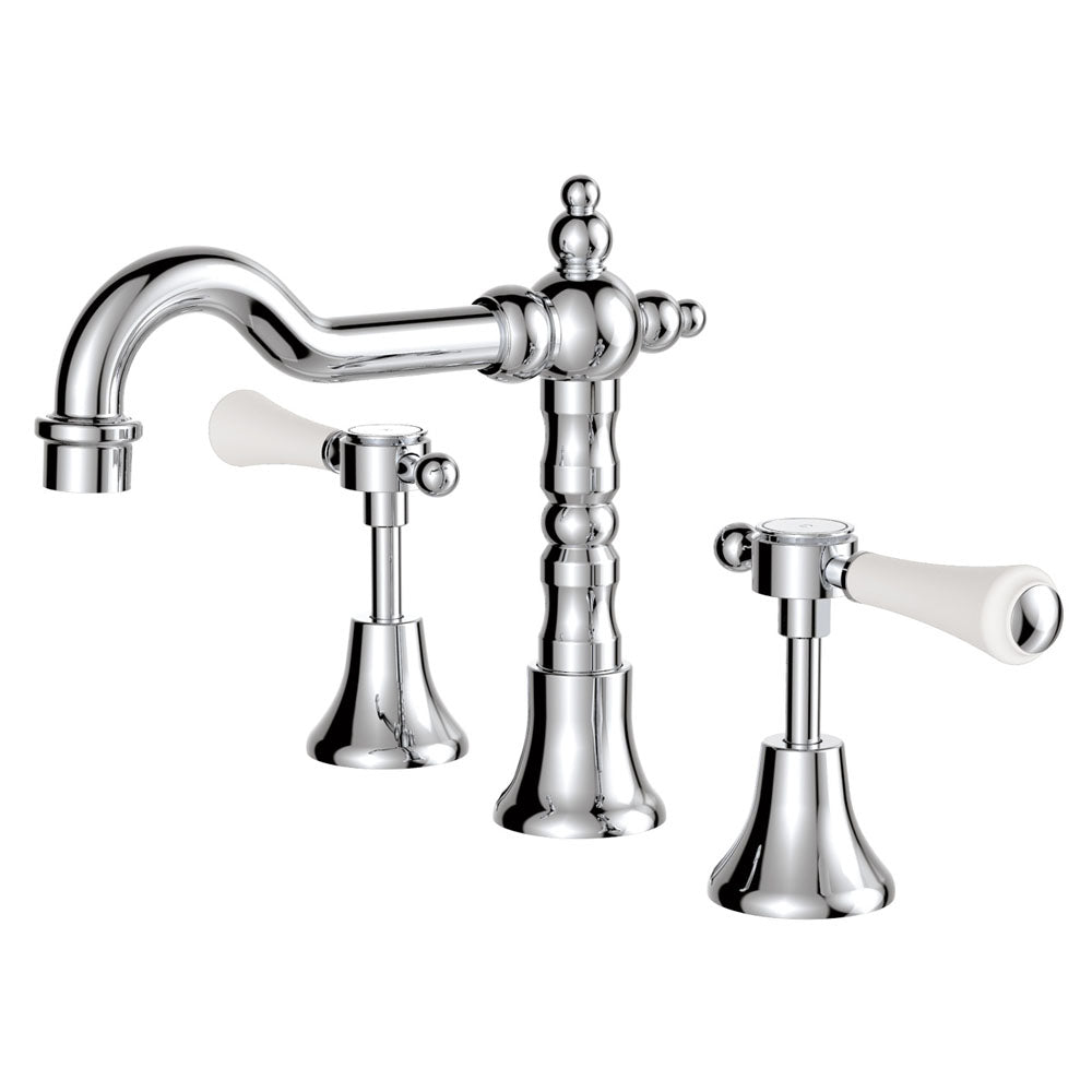 Fienza 339101 Lillian Shepherds Crook Lever Bathroom Faucet Set - Chrome Finish & Ceramic Handle - Perfect for Modern Vanities and Farmhouse Sink Installations