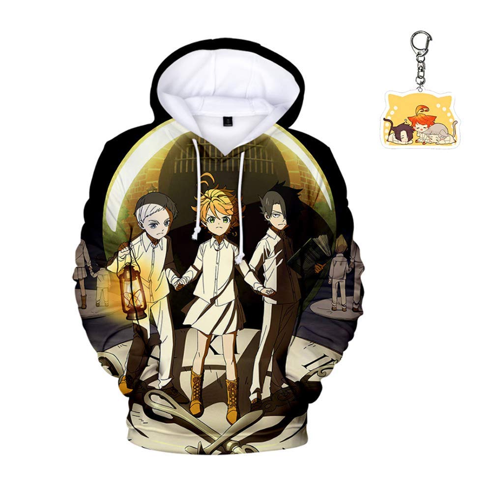 AWAVAWA The Promised Neverland Hoodie for Kids - Emma, Norman & Ray Anime Cosplay Costume Pullover with Free Keychain | Gift for Anime Fans, Birthday & Halloween Party Outfit