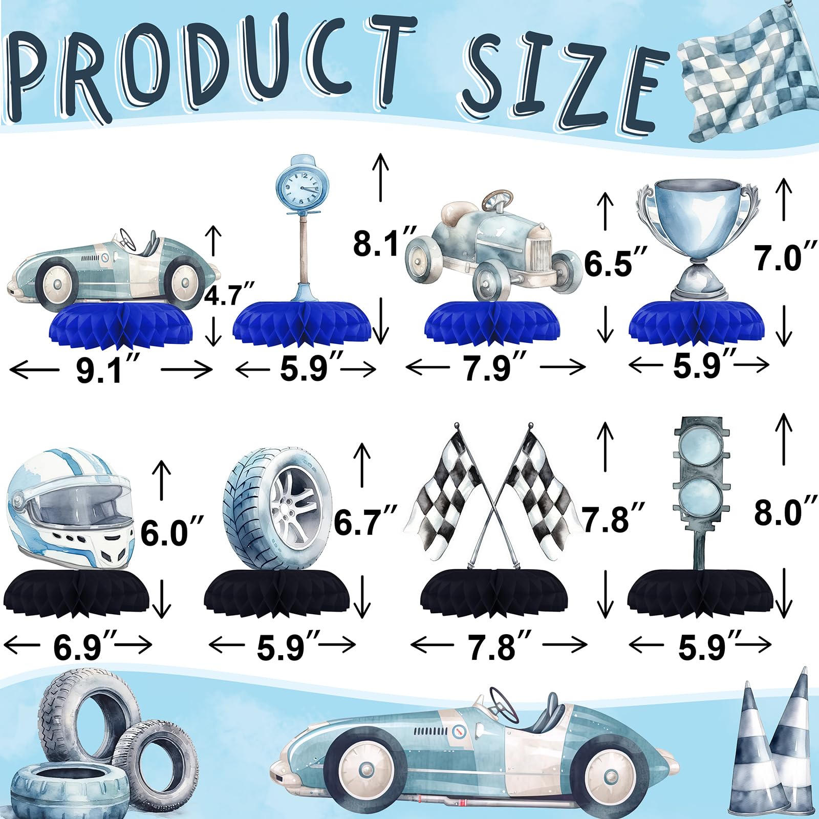 Race Car Party Decorations Set - Honeycomb Centerpieces for Racing Birthday Party, Kids Table Decor - Perfect for Race Car Themed Birthday, Baby Shower & NASCAR Events