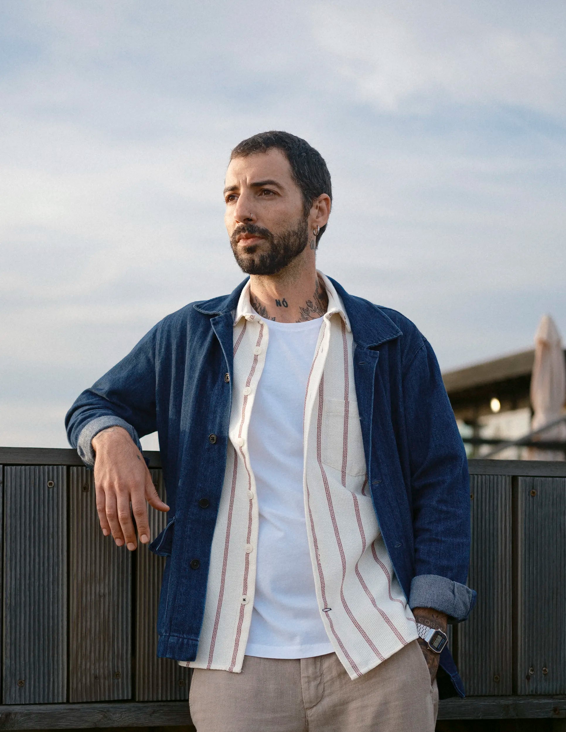 Men's Oversized Denim Shirt Jacket in Navy Blue - Casual Layering for Fall & Winter Outfits