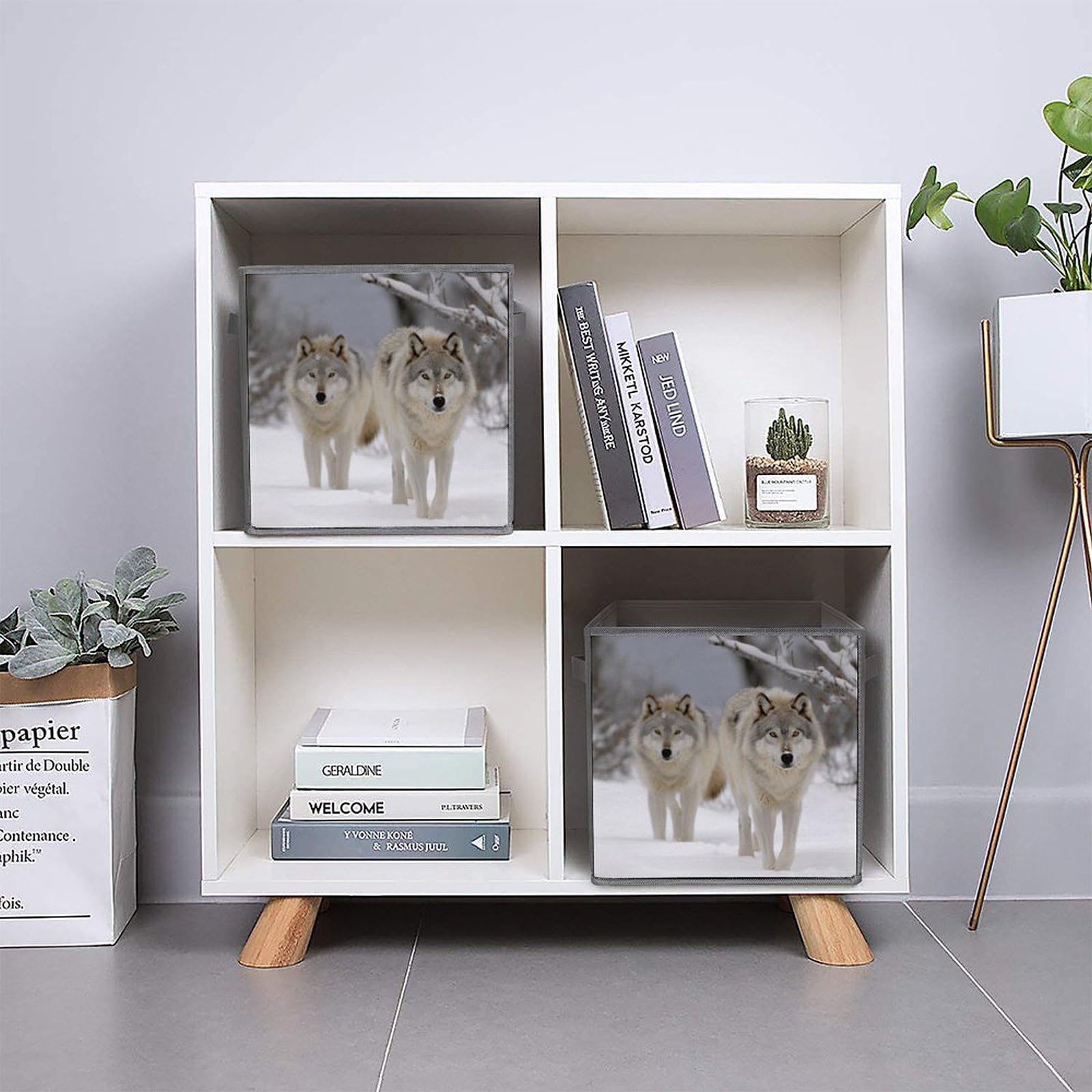 2PCS Foldable Storage Bins with Snow Wolf Print - Large Capacity Storage Boxes with Handles for Home, Office & Playroom Organization | Perfect for Toys, Books & Clutter Control