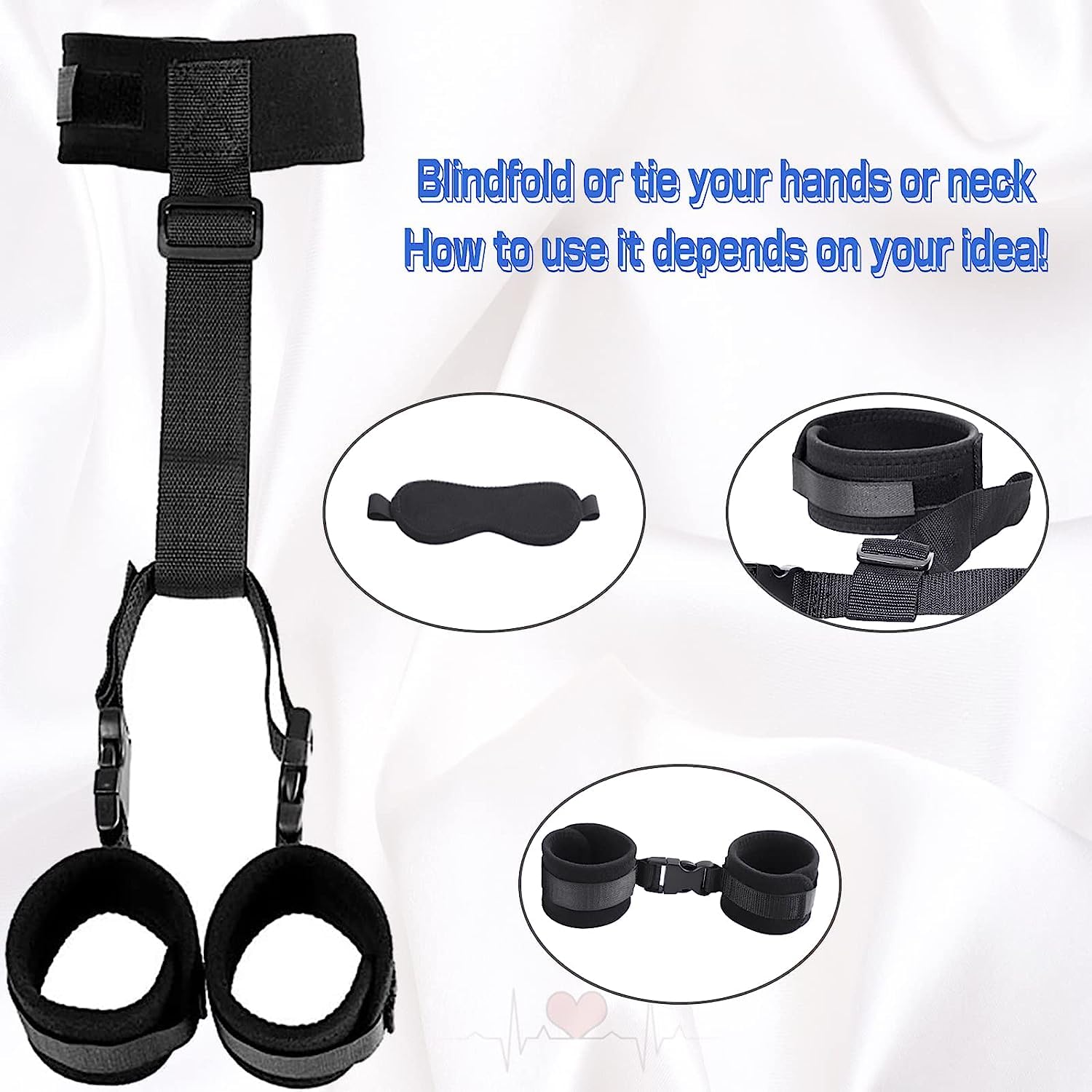 BDSM Bondage Set - Adjustable Neck to Wrist Restraints, Handcuffs & Blindfold for Couples | Perfect for Bedroom Play, SM Games & Sensual Exploration