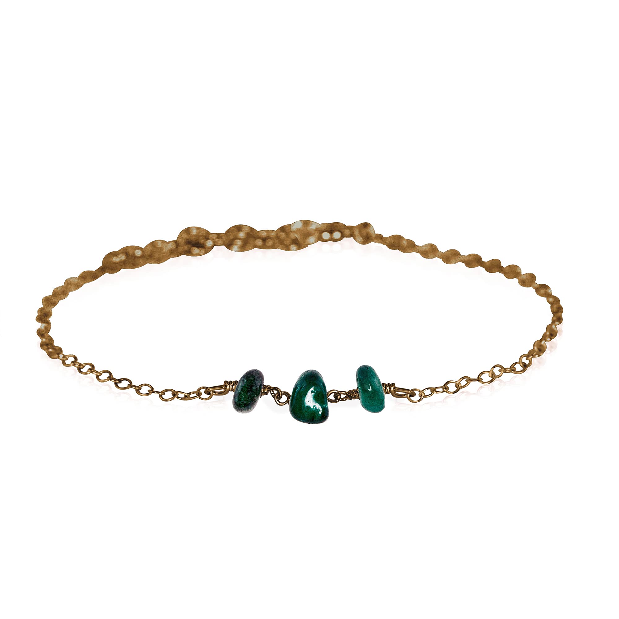 Emerald Beaded Chain Anklet in Bronze - Elegant Bohemian Jewelry for Women, Perfect for Summer Outfits, Beach Vacations & Boho Fashion Accessories