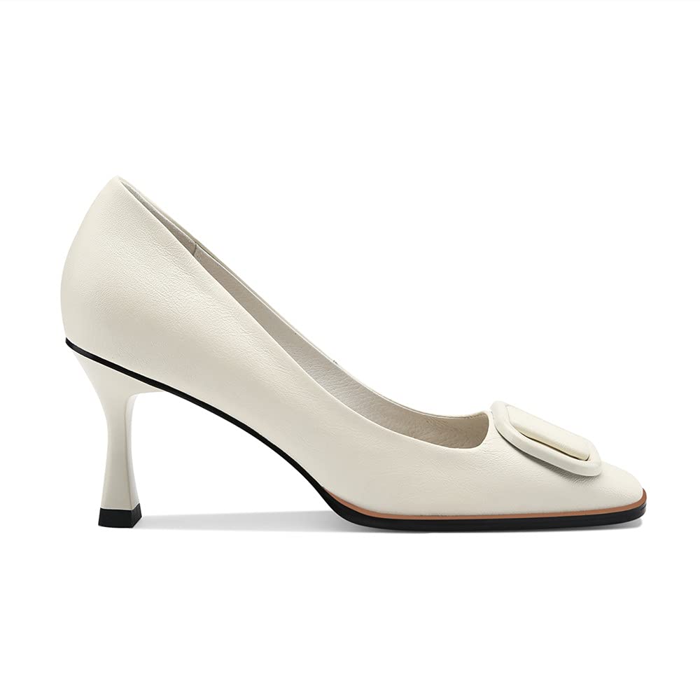 TinaCus Women's Genuine Leather Square Toe Stiletto Heel Pumps - Handmade Mid Heel Dress Shoes with Buckle Closure | Perfect for Office, Party & Evening Events
