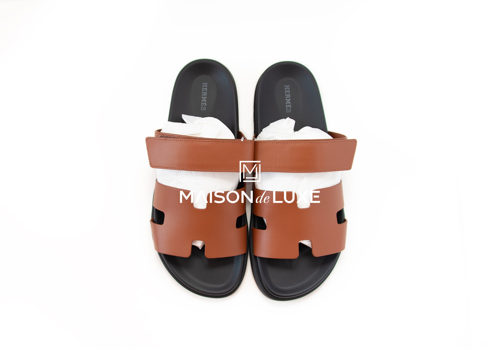 Hermes Men's Gold Chypre Sandal Size 43 - Luxury Leather Slides for Summer, Beach & Casual Outings