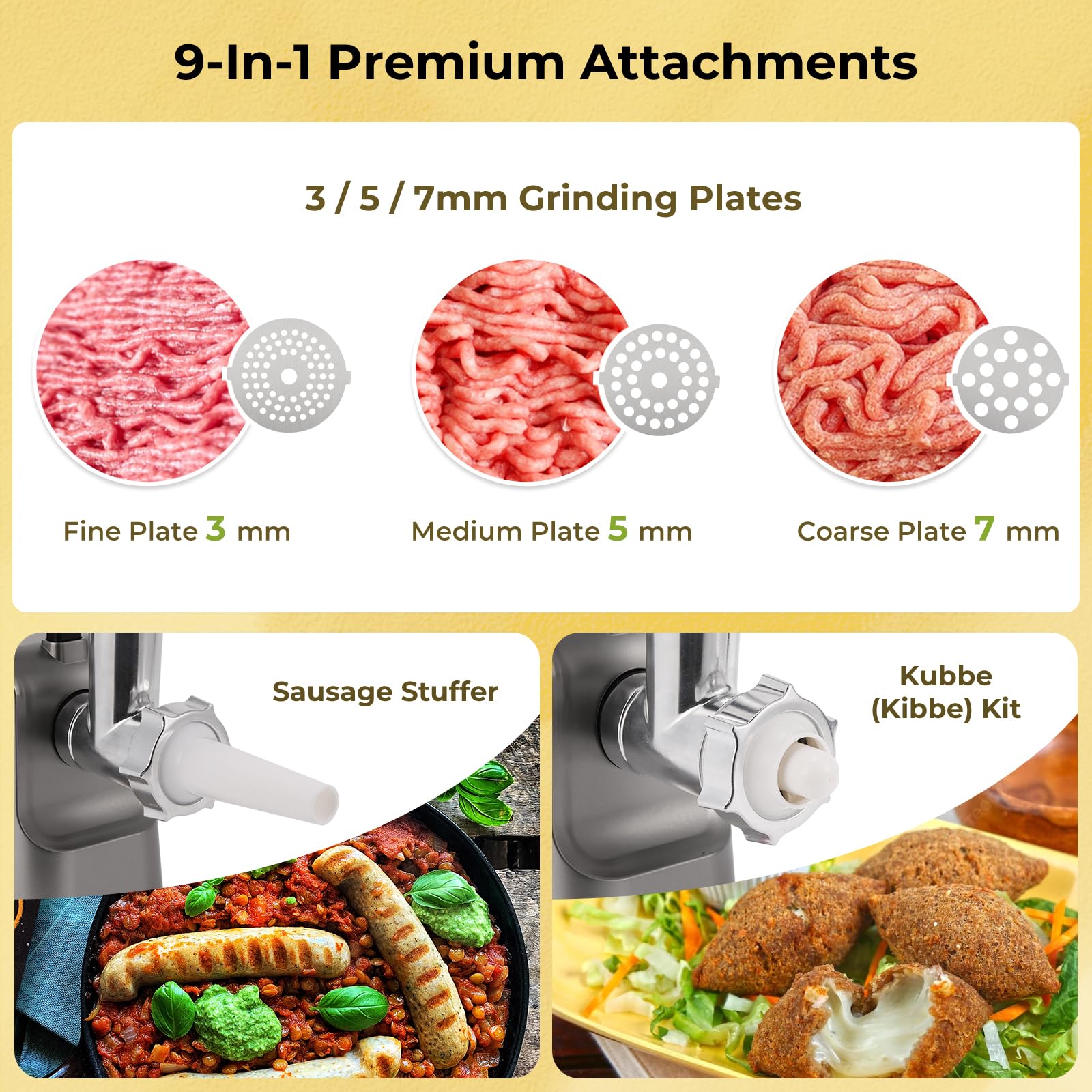 **1700W Electric Meat Grinder - 9-in-1 Stainless Steel Sausage Maker & Juicer with 3 Grinding Plates - Perfect for Home Kitchen, BBQ, and Food Prep**