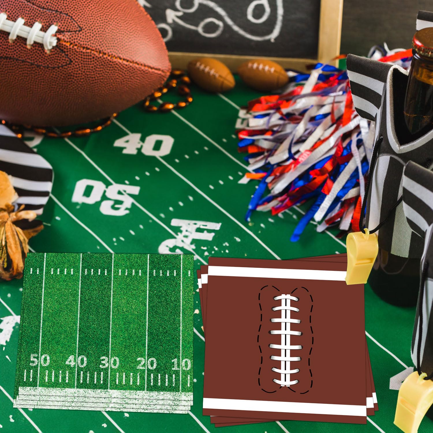 Football Party Supplies Kit for 50 Guests - Touchdown Dinner Plates, Dessert Plates & Napkins Set - Green, White & Brown - Perfect for Game Day Tailgates, Sports Events & Football Themed Parties