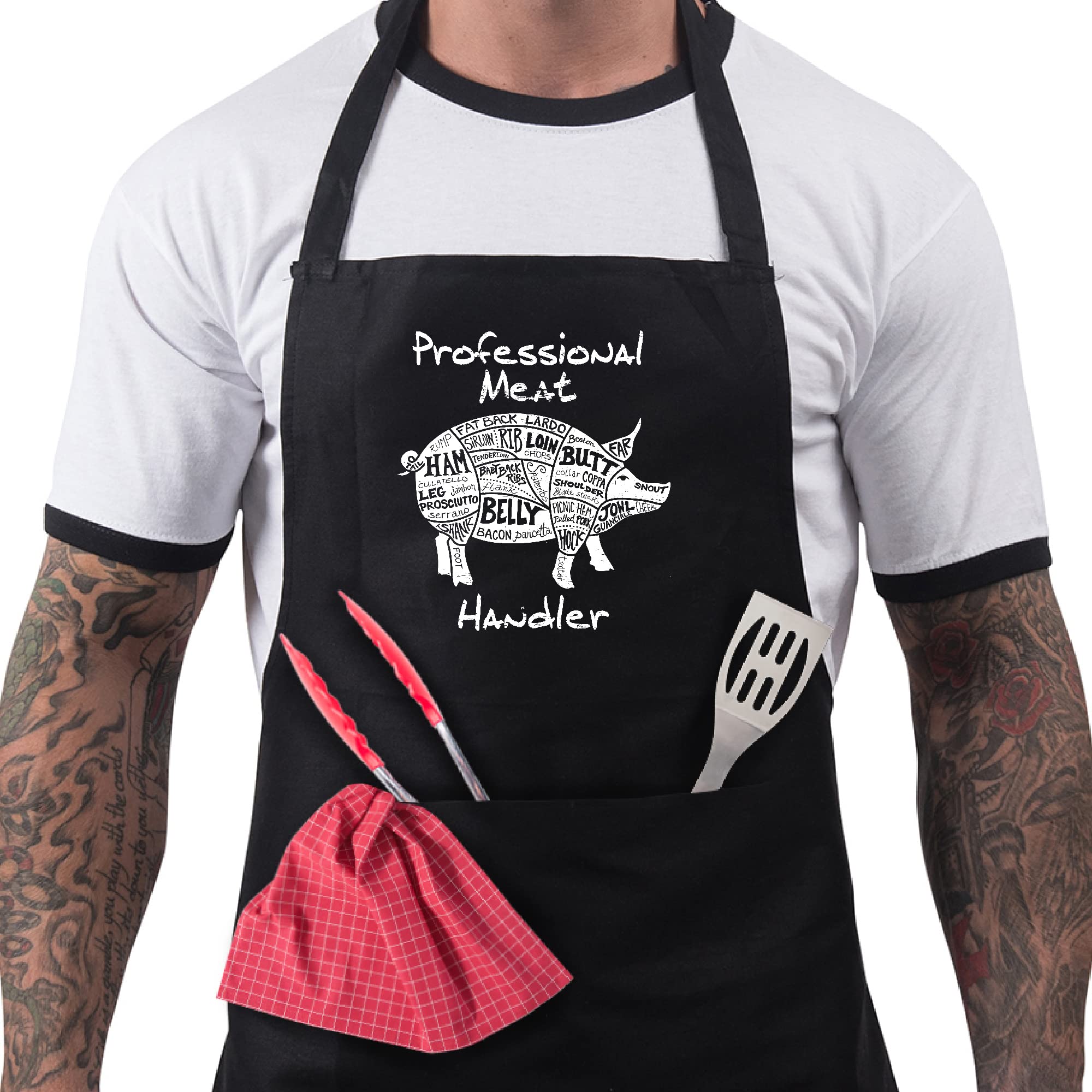 Funny BBQ Apron for Men & Women - Professional Meat Handler Grill Apron - Perfect for Barbecue, Grilling, Cooking & Kitchen Gifts - Ideal for Backyard BBQs, Tailgating & Outdoor Cooking Parties