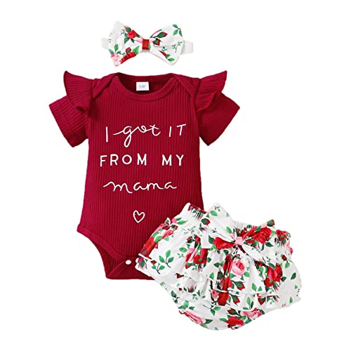 Kehen Infant Baby Girl Clothes - Ruffle Sleeve Romper & Shorts Set, Floral Summer Outfits for Newborns | Cute Essential Baby Outfits for Playdates, Photoshoots & Family Gatherings