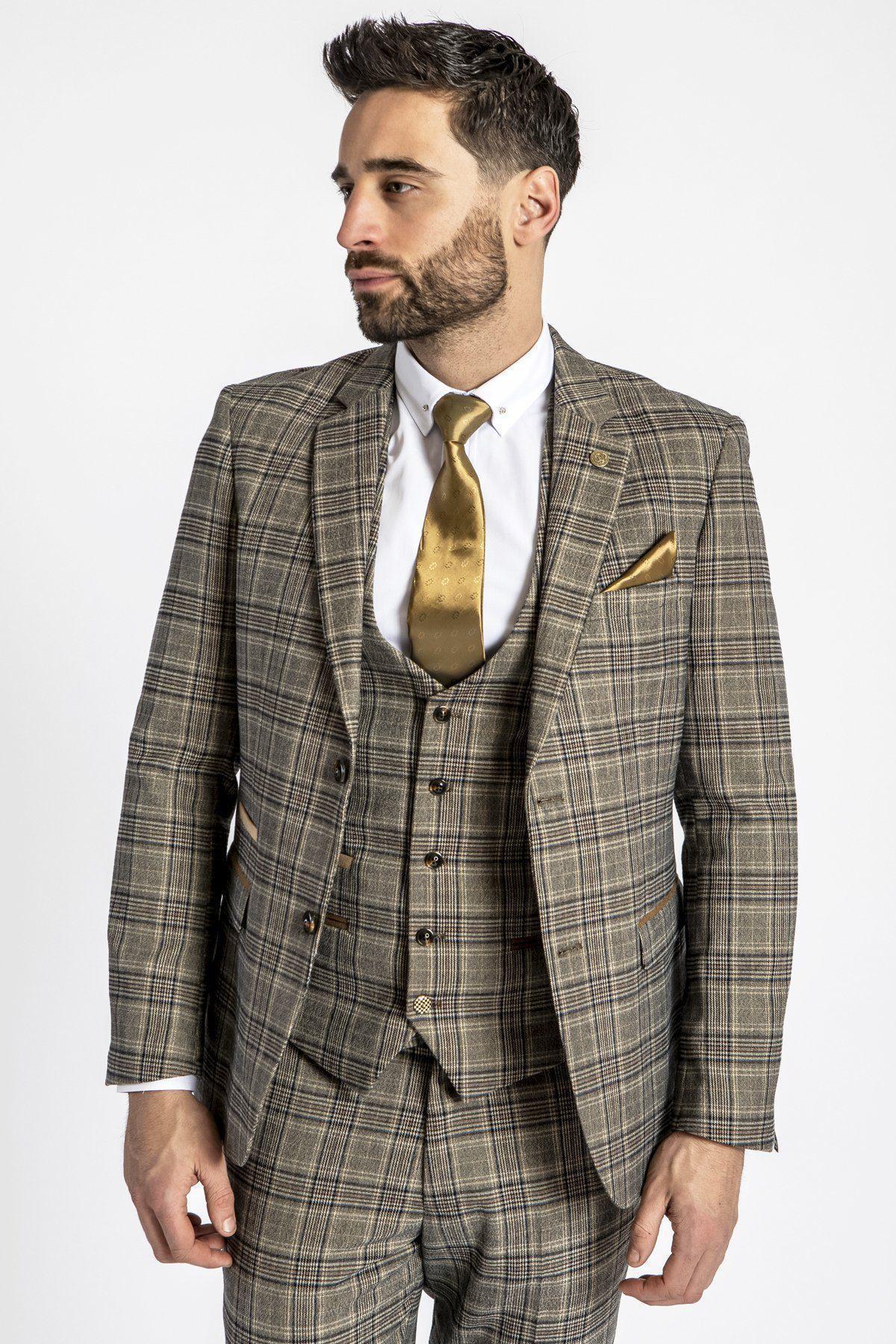 ENZO Women's Tan Tweed Check Blazer Jacket - Classic Office Wear & Business Casual Outfit for Professional Women