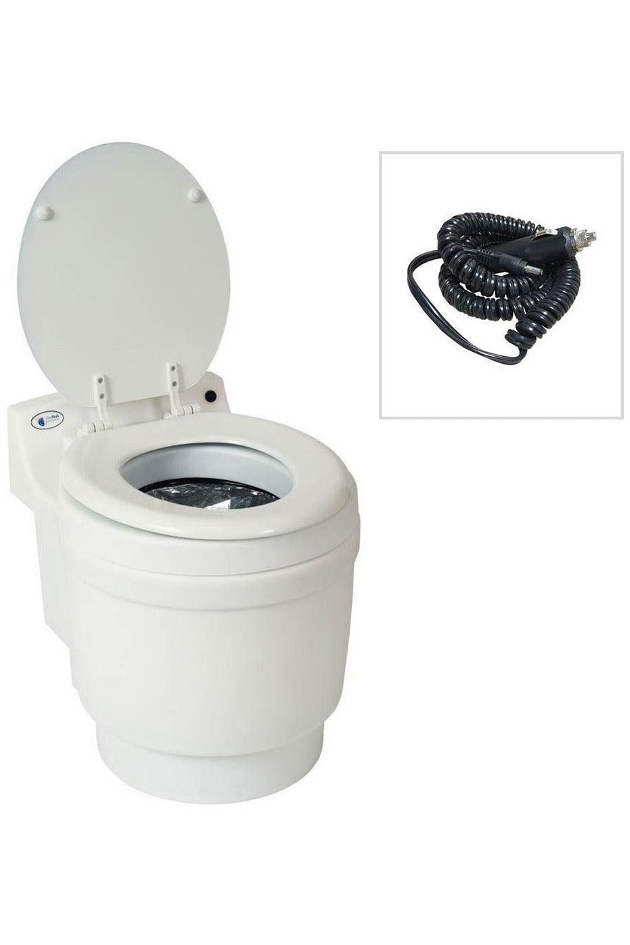 Laveo Dry Flush DF1045 Portable Toilet with DC Power Cable - Compact & Odor-Free for Camping, RV Travel, Boating & Emergency Use