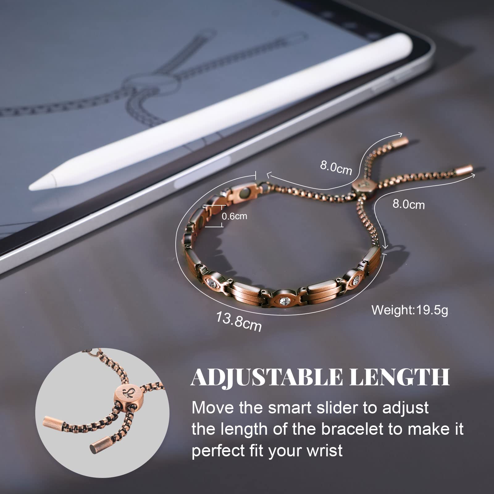 RainSo Women's Pure Copper Magnetic Therapy Bracelet - Adjustable Size for Comfort, Elegant Gift Box Included - Perfect for Pain Relief, Stress Reduction & Wellness