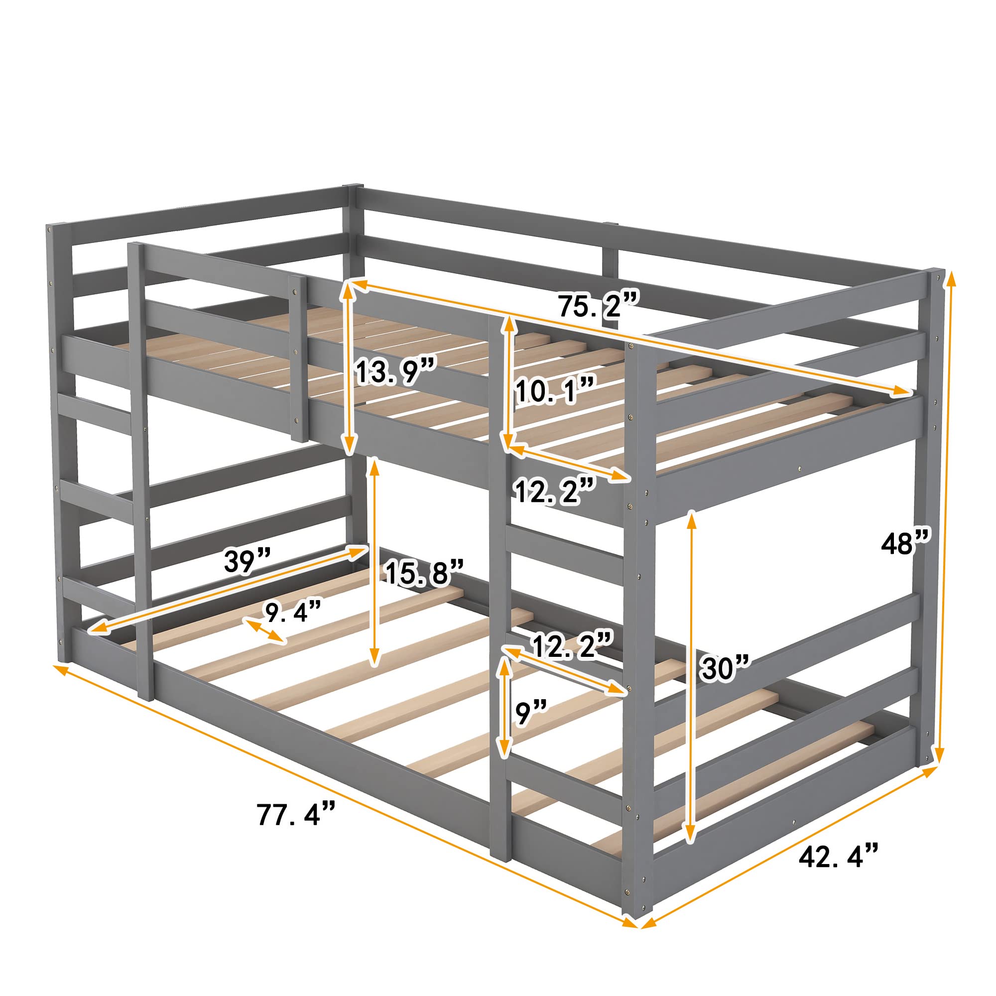 Kids Bunk Bed Frame with Stairs & Guardrails - Twin Over Twin Space-Saving Bed for Boys & Girls, Perfect for Small Bedrooms