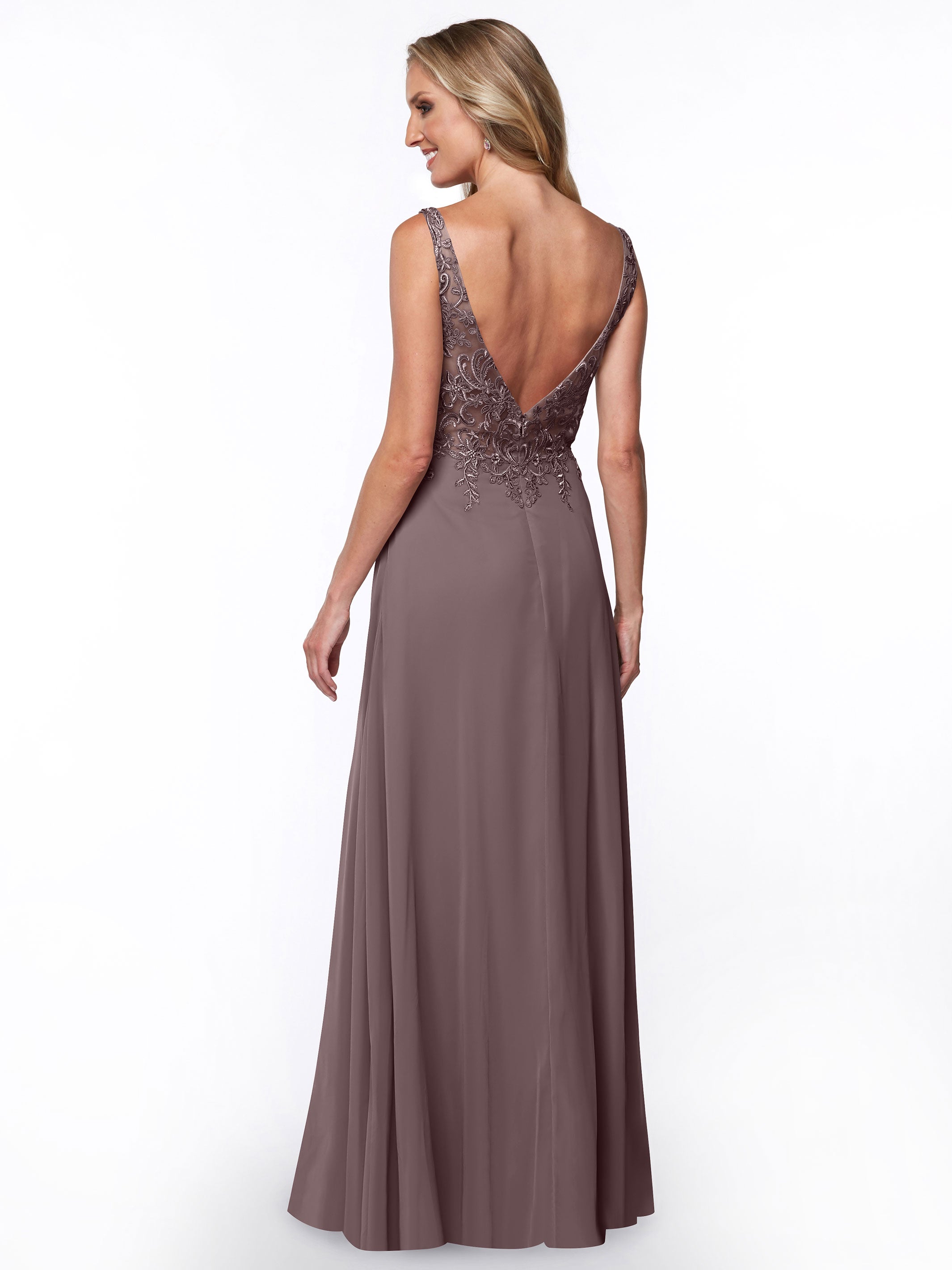 Elegant 80128 Plunging Lace and Chiffon A-Line Bridesmaid Dress for Weddings, Formal Events & Special Occasions