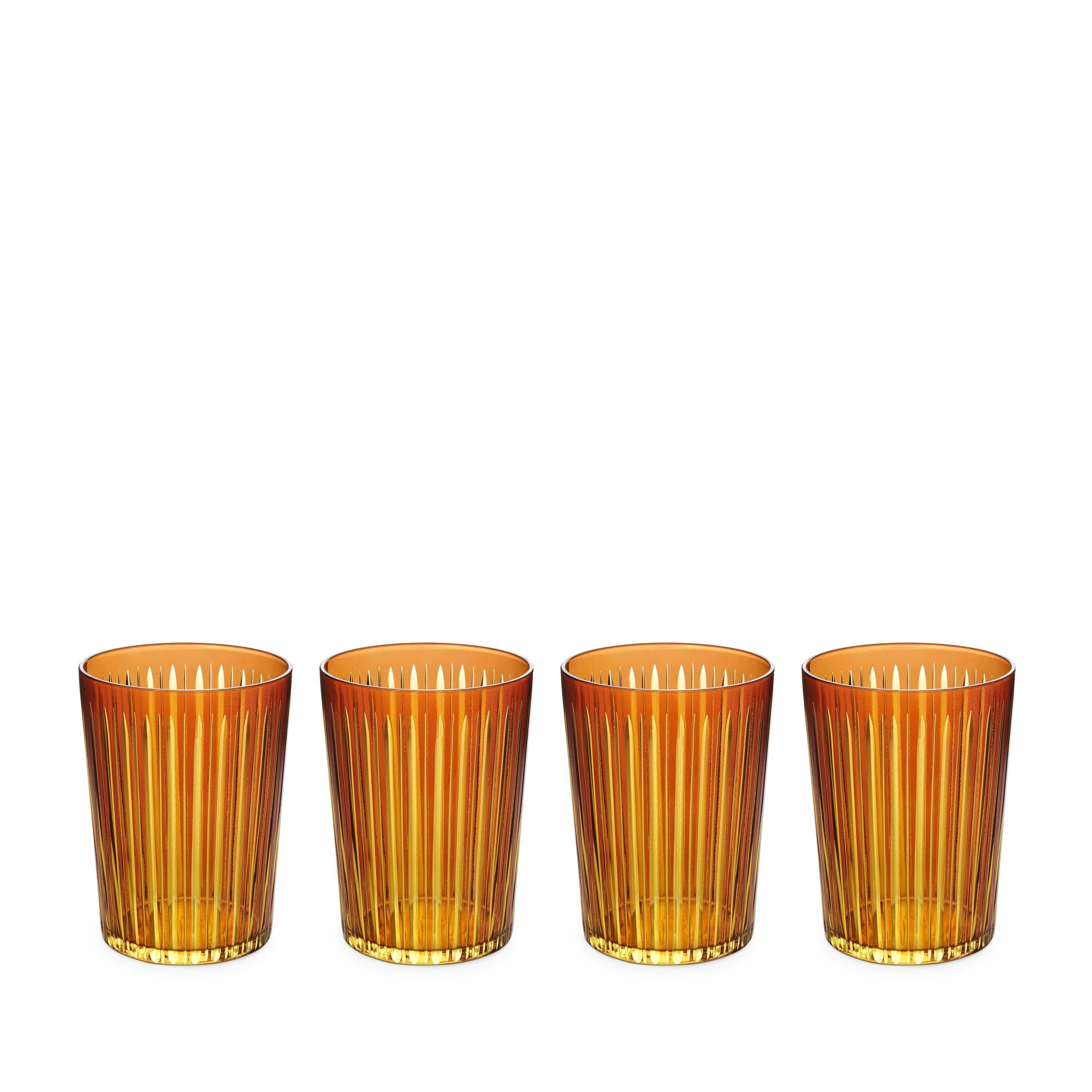 Premium Prism Highball Glasses Set of 4 - Amber Colored Cocktail Glasses for Whiskey, Vodka & Mixed Drinks - Elegant Barware for Home Entertaining & Gifts