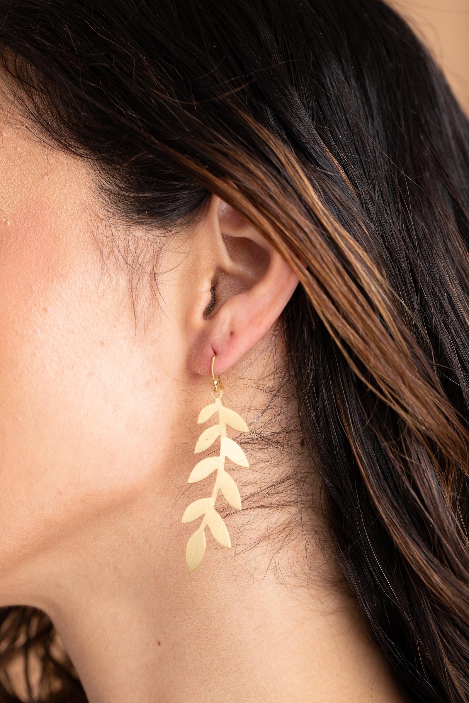 Elegant Irene Leaf Cutout Statement Earrings for Women - Boho Chic Dangle Earrings for Party, Wedding & Everyday Wear
