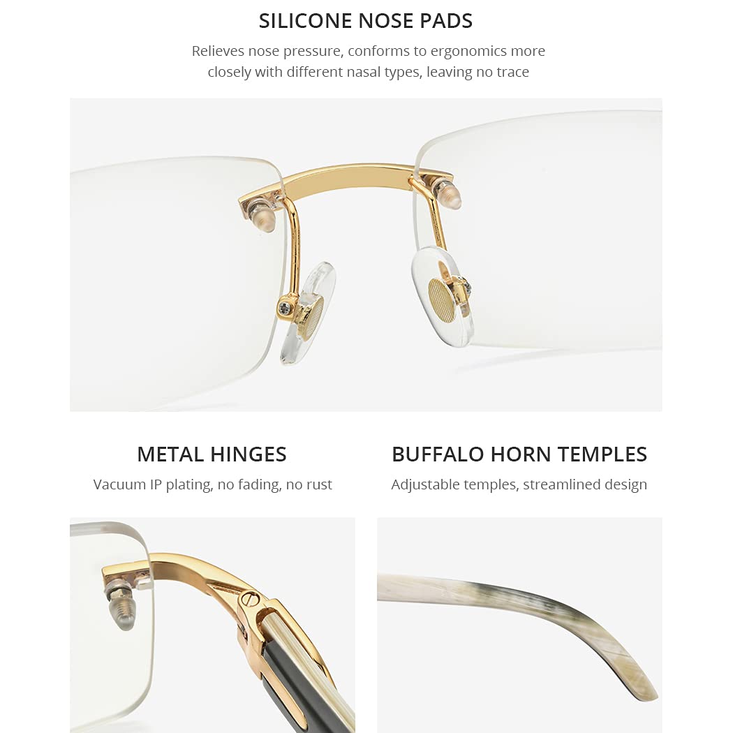 **HEPIDEM 100% Genuine Buffalo Horn Handmade Square Rimless Luxury Sunglasses – UV Protection, Lightweight & Stylish for Outdoor, Driving, and Fashion**