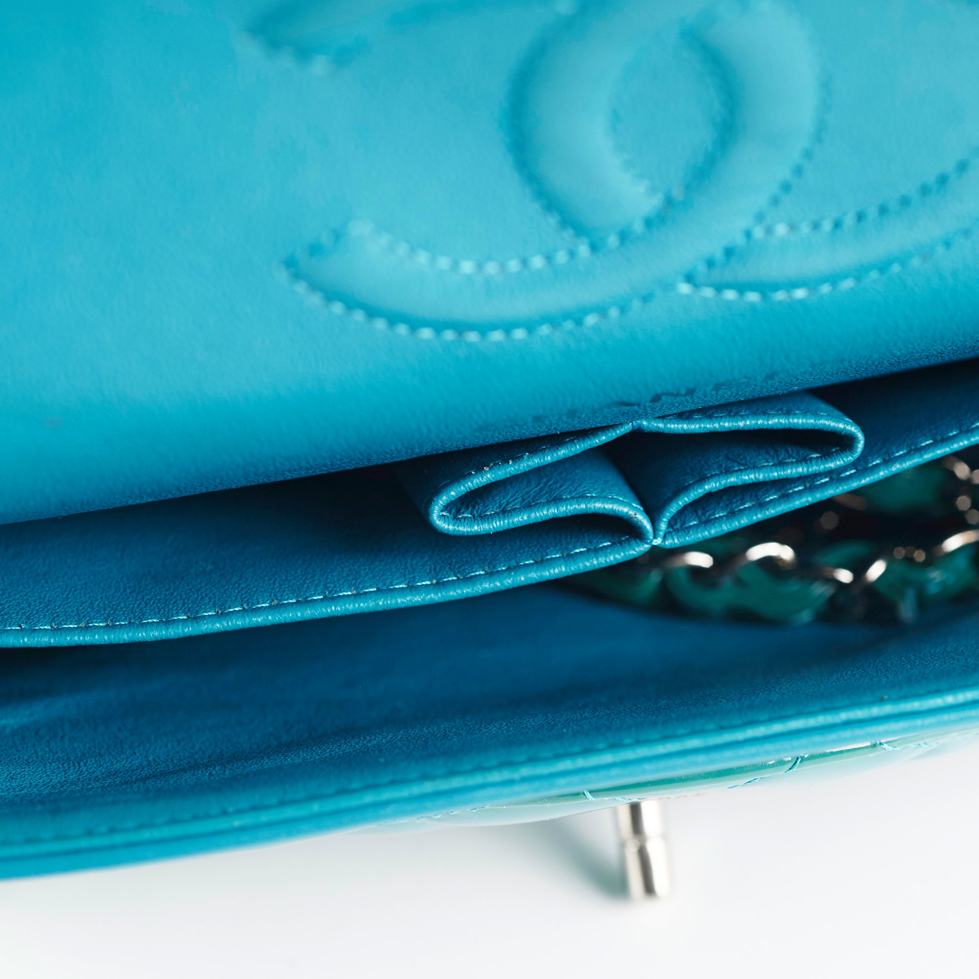 Chanel Quilted Patent Leather Medium Large Classic Flap Bag in Teal - Luxury Handbag for Women, Perfect for Parties, Work & Special Occasions