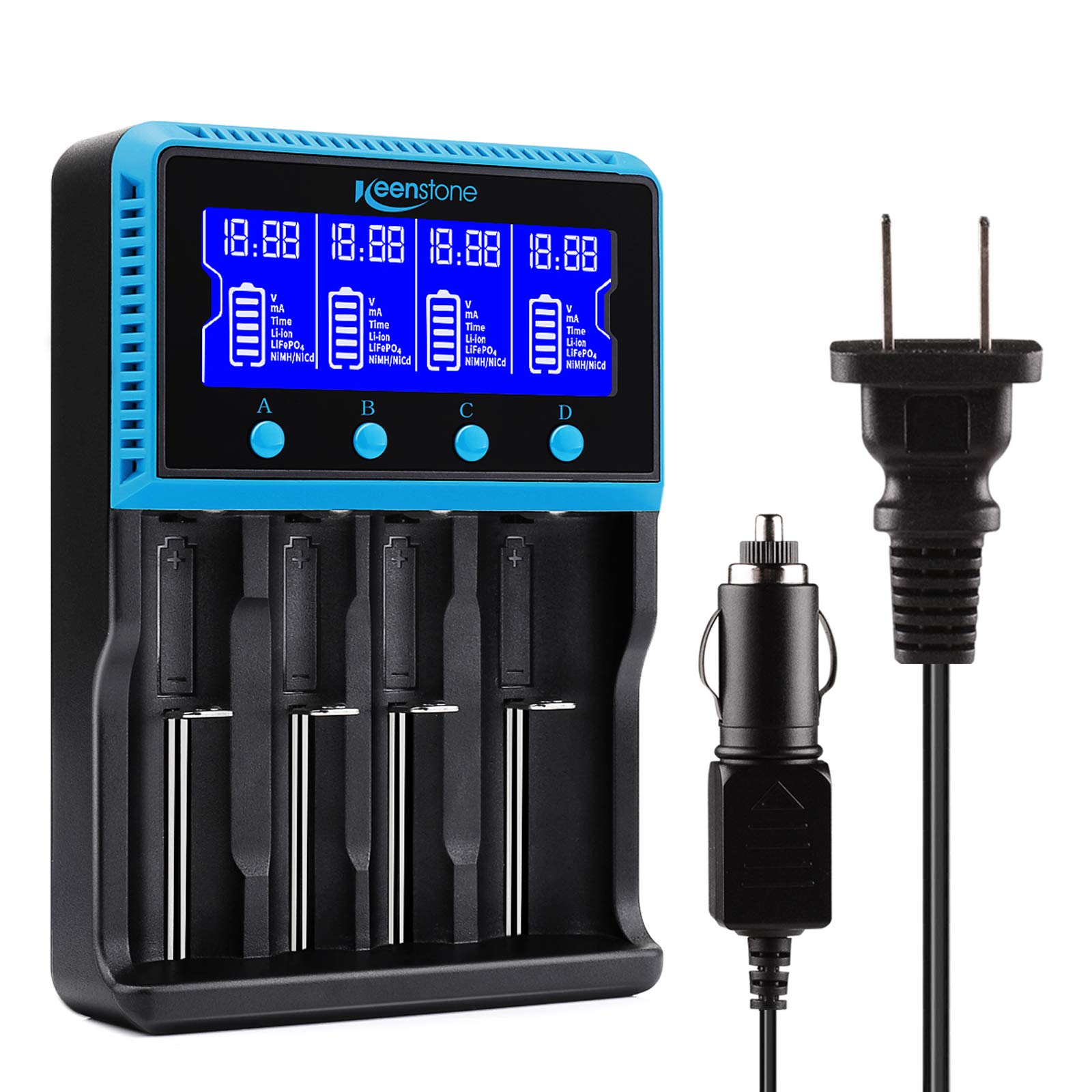 Keenstone Smart Universal 18650 Battery Charger with LCD Display - Compatible with Ni-MH, Ni-Cd, AA, AAA, Li-ion, LiFePO4, IMR (10440, 14500, 16340, RCR123A, 26650) - Perfect for Vaping, Flashlights, and Electronic Devices