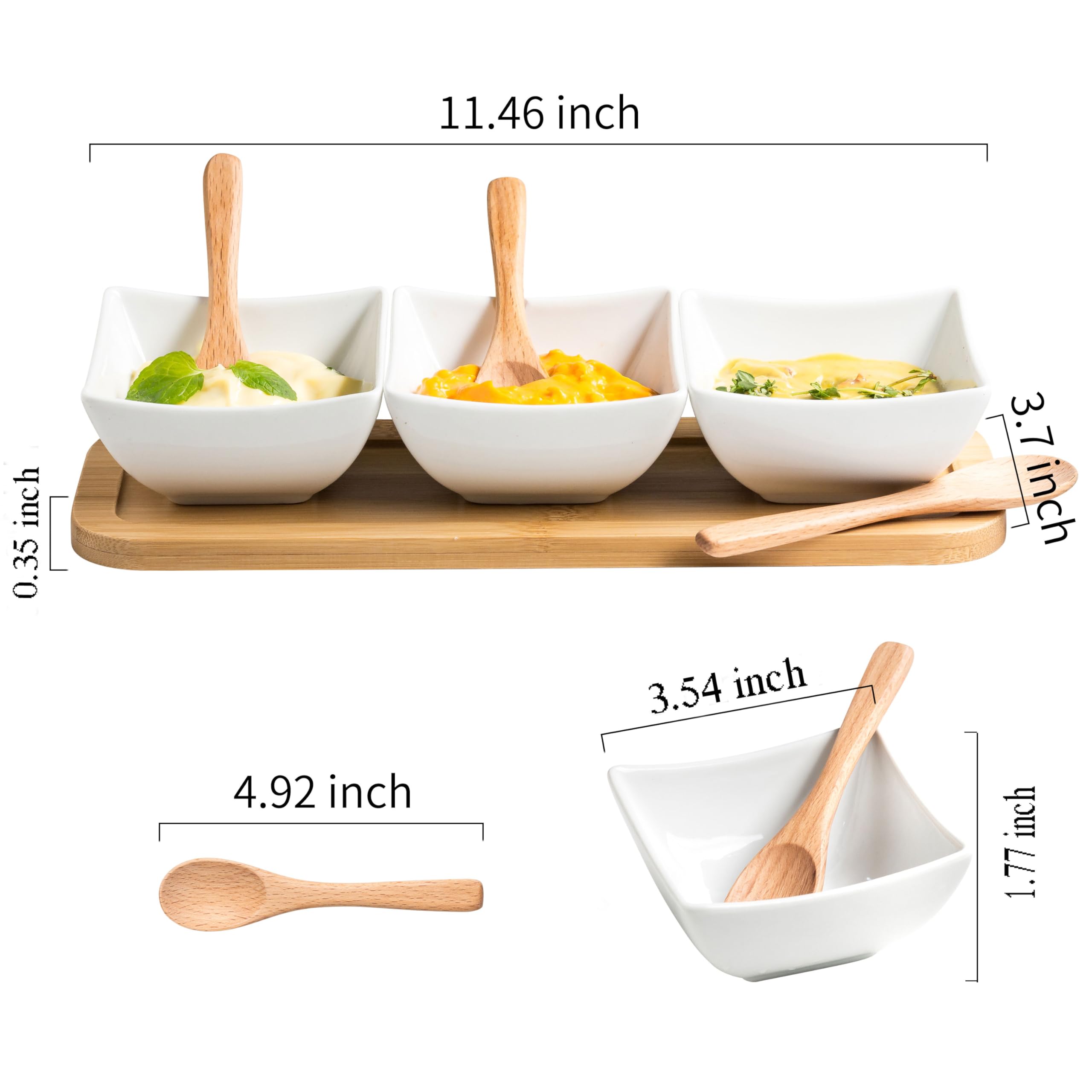 Ceramic Chip and Dip Serving Set with Wooden Spoons - Appetizer Tray for BBQ, Party Snacks & Entertaining - Perfect for Nachos, Salsa, Guacamole & Condiments