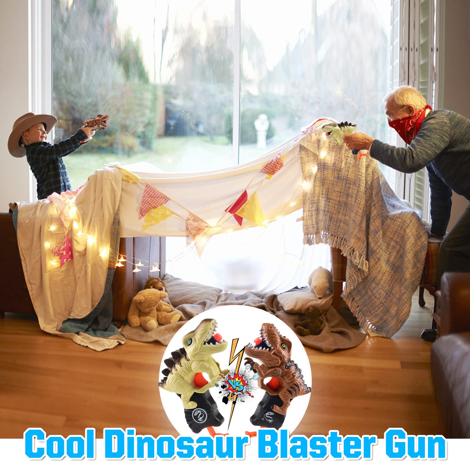 4 Pack Dinosaur Blaster Toy Guns for Kids Ages 3-7 - Soft Foam Dart Shooters for Boys & Girls - Perfect Birthday Gifts, Christmas Stocking Stuffers & Outdoor Play Toys - Great for Backyard Battles, Birthday Parties & Pretend Play Adventures