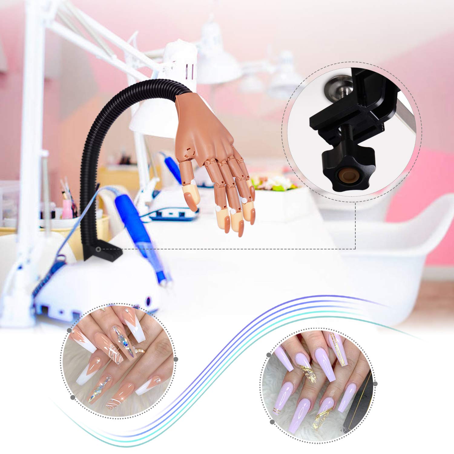 HoMove Flexible Nail Practice Hand - Professional Acrylic Nail Training Mannequin with 300 False Nail Tips & File Kit - Perfect for DIY Manicure, Nail Art Practice & Salon Training at Home
