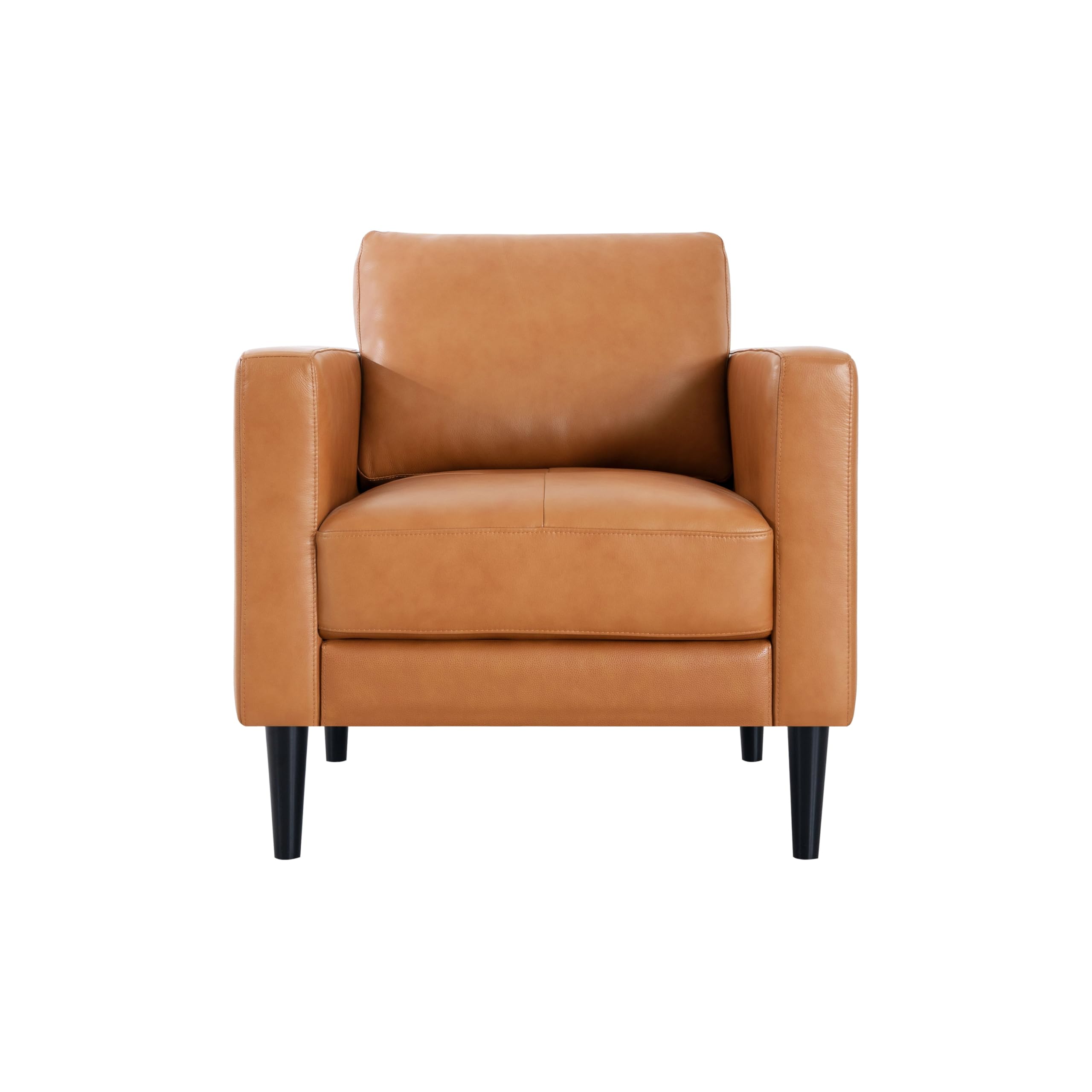 Naomi Home Marisa Genuine Leather Sofa Chair - Single Upholstered Living Room Accent Chair, Real Leather Lounge Chair for Bedroom & Office (Tan) - Perfect for Small Spaces, Reading Nooks & Cozy Corners