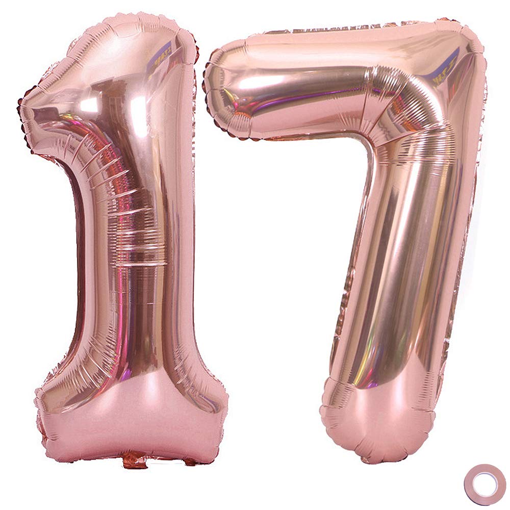 Juland 40 Inch Rose Gold Large Foil Mylar Number Balloons - Giant Jumbo Birthday Party Decorations for Anniversary, Graduation, Baby Shower & Wedding Celebrations