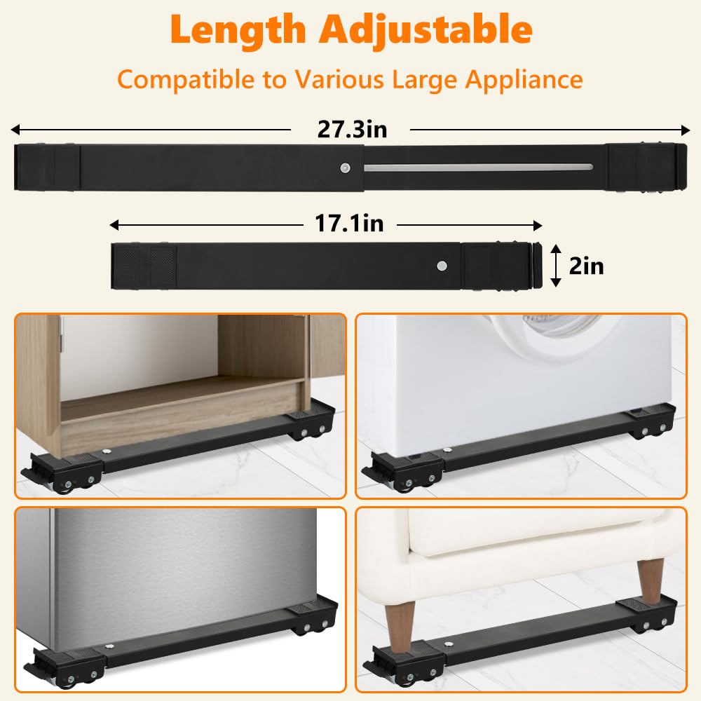 Heavy Duty Appliance Rollers - Extendable Washing Machine Stand & Furniture Sliders for Refrigerator, Washer & Dryer - 660 lbs Capacity - Black - Perfect for Moving Appliances Safely & Easily in Home or Laundry Room