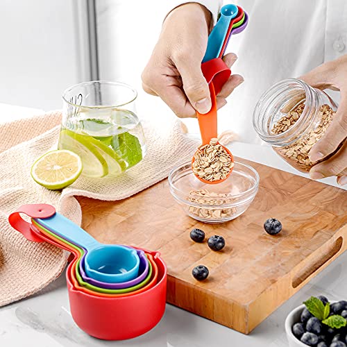 Smithcraft 10-Piece Plastic Measuring Cups and Spoons Set - 5 Measuring Cups & 5 Measuring Spoons for Baking, Cooking, and Kitchen - Perfect for Measuring Dry & Liquid Ingredients (Random Colors)