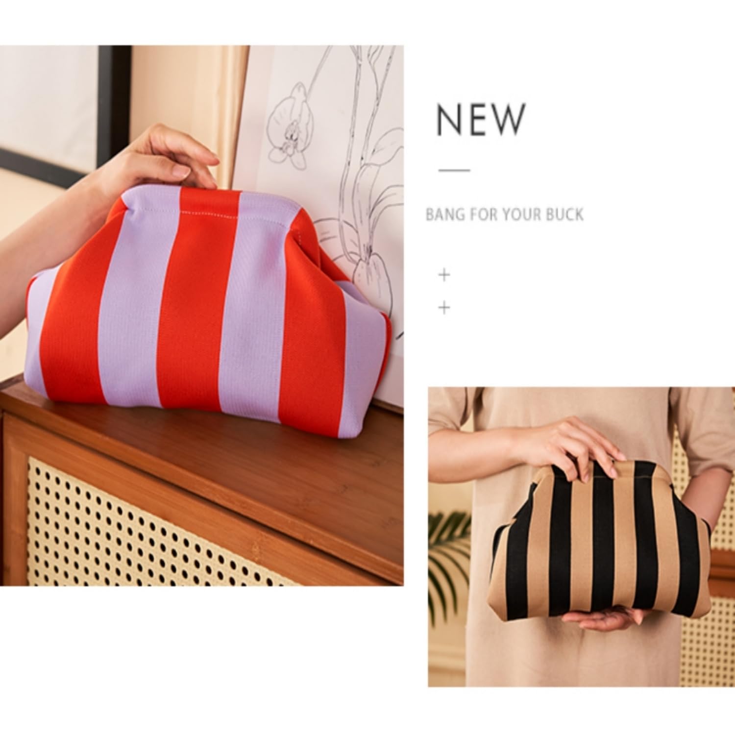 Stylish Woven Crochet Dumpling Clutch Bag for Women - Summer Beach Striped Handbag & Purse 2024 | Perfect for Vacation, Parties, and Casual Outings
