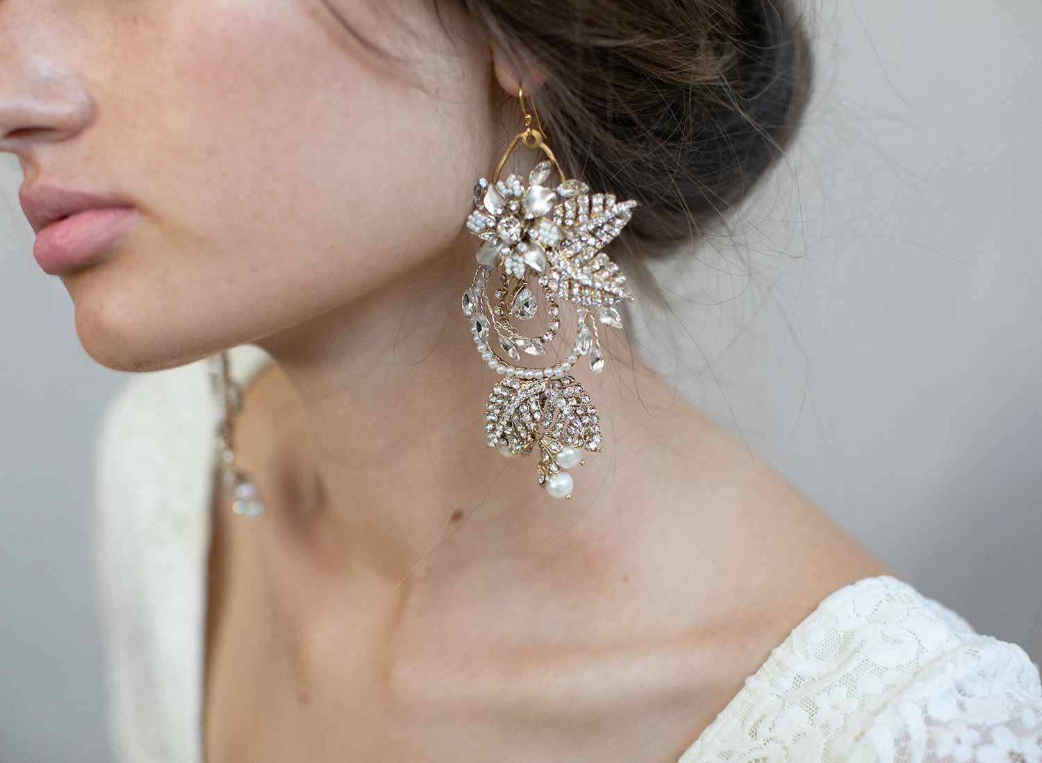 Elegant Gold Flower and Leaf Chandelier Earrings - Style #910 | Vintage-Inspired Dangle Earrings for Women | Perfect for Weddings, Parties & Evening Events