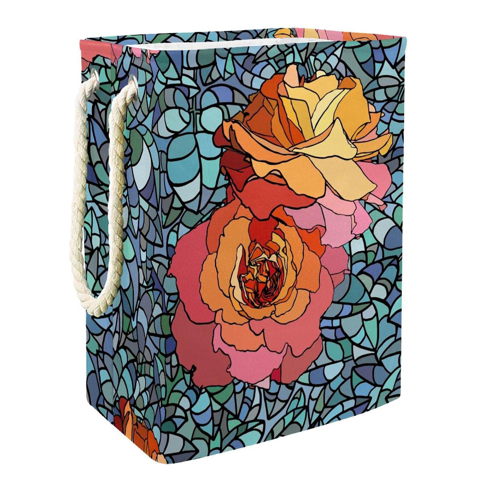 **Large Collapsible Laundry Hamper with Handles - 19.3x11.8x15.9 Inch Storage Basket for Kids Room, Home Organization & Cloth Storage | Yellow, Pink, Green, Blue Floral Design | Perfect for Bedroom, Bathroom & Dorm**