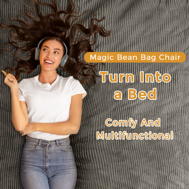 MAXYOYO Giant Bean Bag Bed - Corduroy Convertible Chair & Floor Mattress for Adults | Comfortable Lounge Chair & Guest Bed for Living Room, Bedroom & Dorm