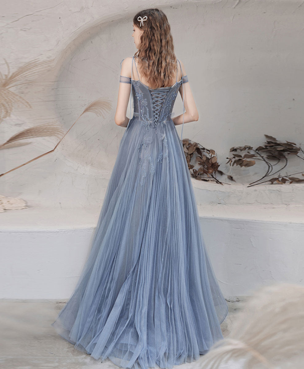 Elegant Blue A-Line Off Shoulder Long Prom Dress with Beading - Perfect for Formal Graduation, Homecoming & Evening Gala Events