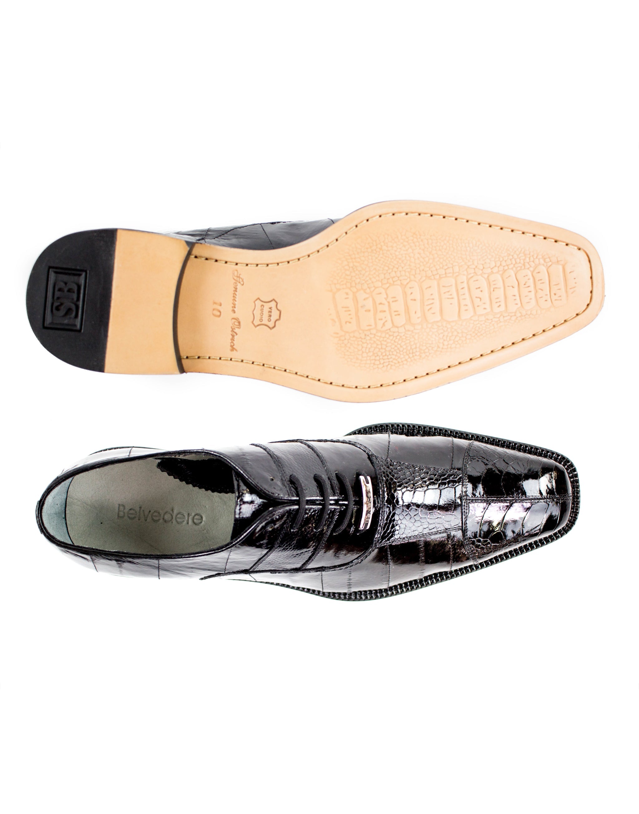 Belvedere Mare Genuine Ostrich & Eel Leather Dress Shoes for Men - Black Formal Business Shoes | Perfect for Office, Weddings & Special Occasions