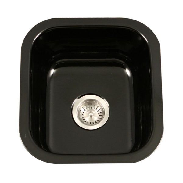Hamat CER 1618B BL Black Enamel Steel Undermount Bar & Prep Sink - Durable Kitchen Sink for Bars, Restaurants & Home Prep Areas