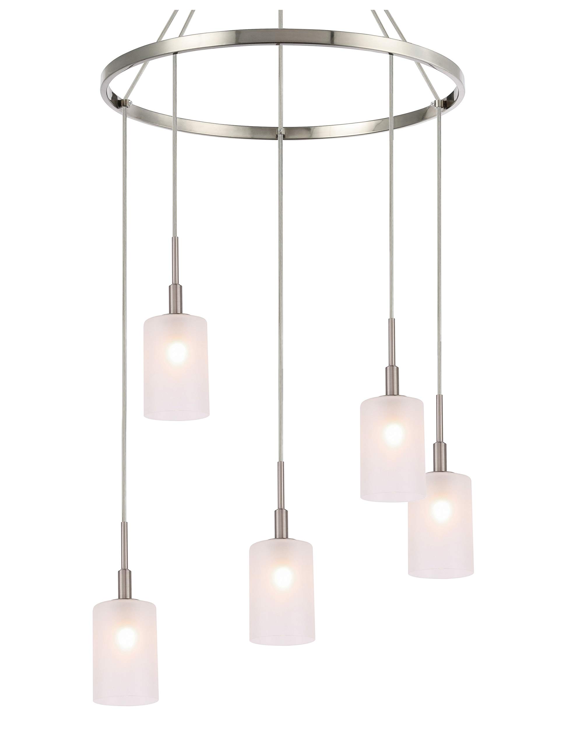 21028STNLE-C10455 Modern Pendant Chandelier in Satin Nickel Finish - Elegant Dining Room Lighting for Kitchen Island, Bedroom or Entryway