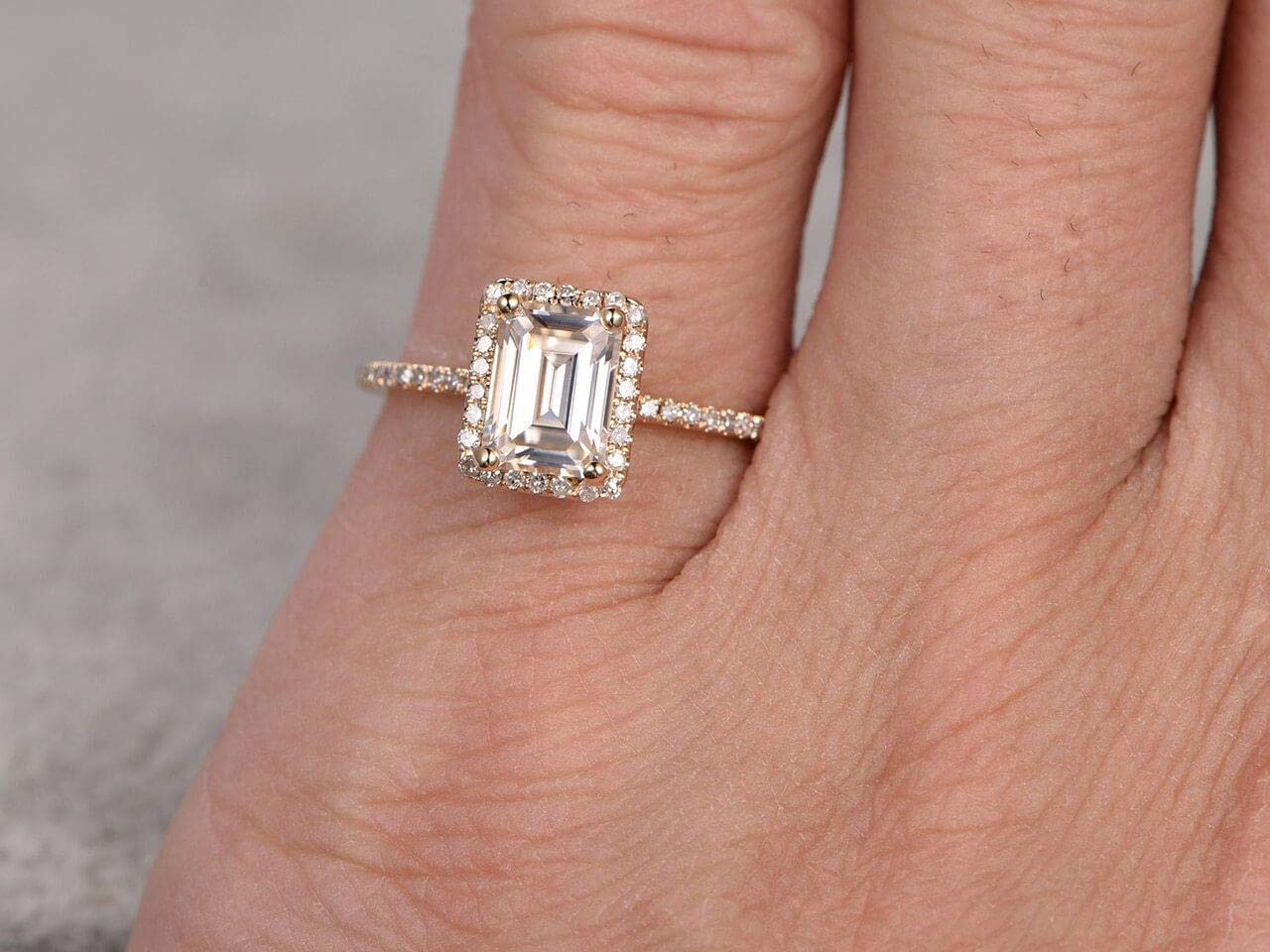 1.25 Ct Moissanite & Diamond Engagement Ring - Emerald Cut Rose Gold Wedding Band for Women, Perfect for Proposals, Anniversaries & Special Occasions