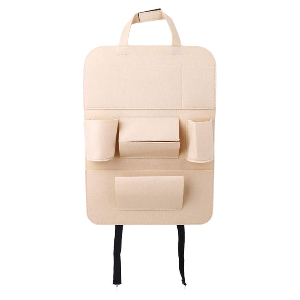 Car Backseat Organizer with Multiple Pockets - Waterproof Seat Back Protector & Storage Bag for Travel Accessories (Beige) - Perfect for Road Trips, Family Outings & Daily Commute