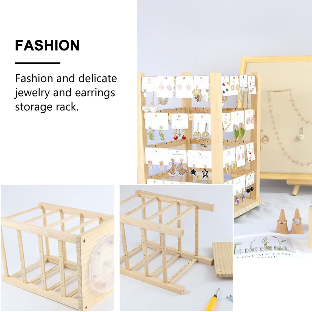 HEALLILY Wooden Rotating Jewelry Stand - Earring Holder & Organizer Display Rack for Necklaces, Rings, Bracelets - Perfect for Bedroom, Bathroom, Vanity Dresser & Jewelry Store Display